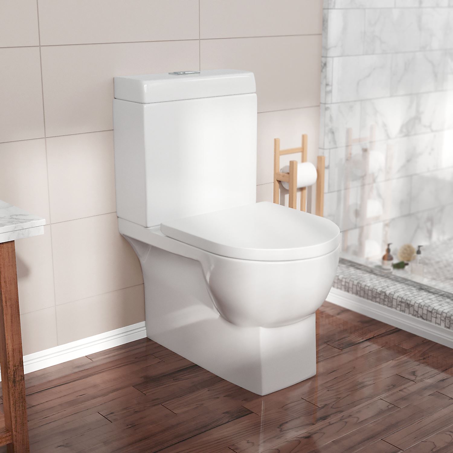 Morrison Bathroom Ceramic Close Coupled Toilet Pan, Soft Close Seat and