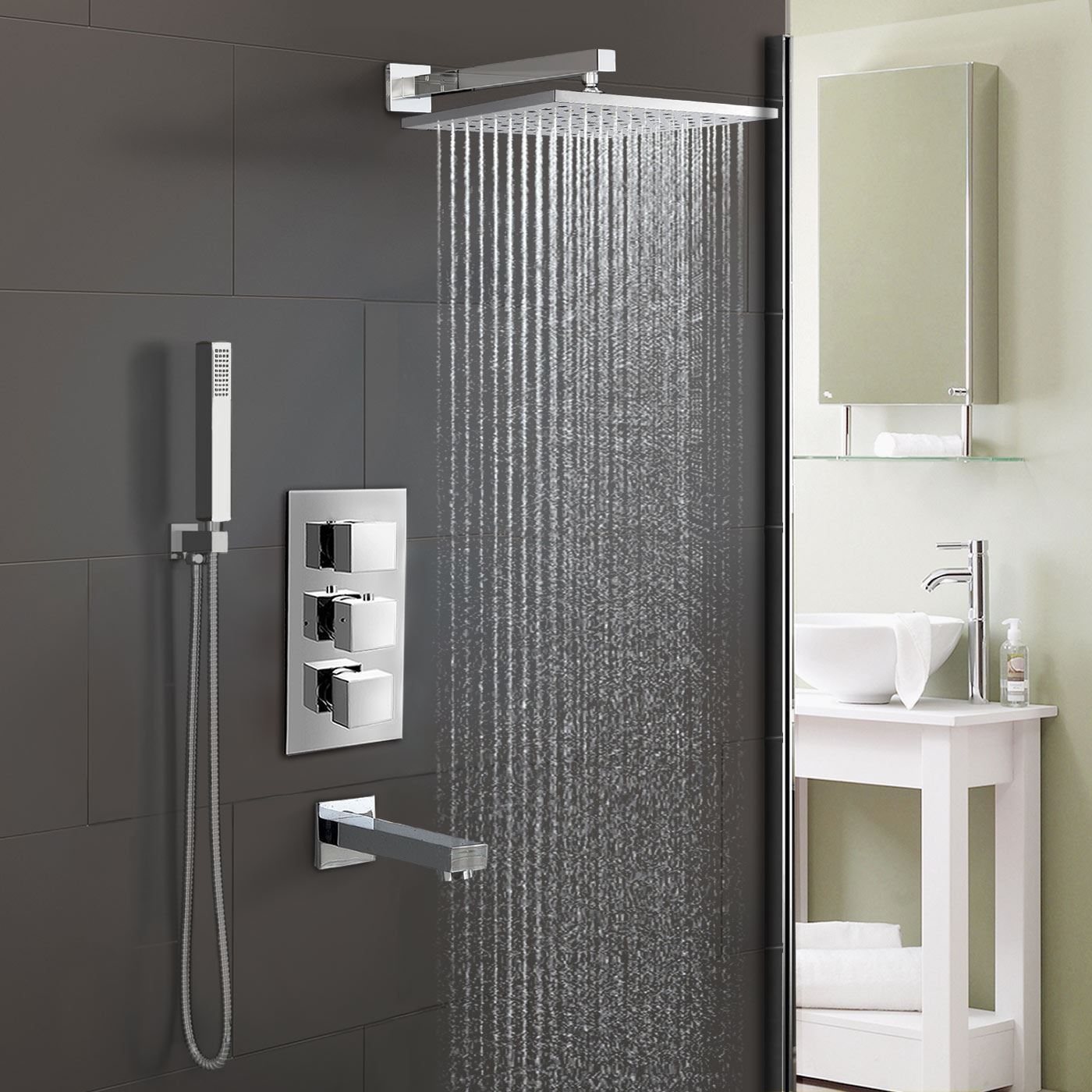 BATHROOM 3 DIAL 3 WAY CONCEALED SQUARE THERMOSTATIC SHOWER MIXER VALVE