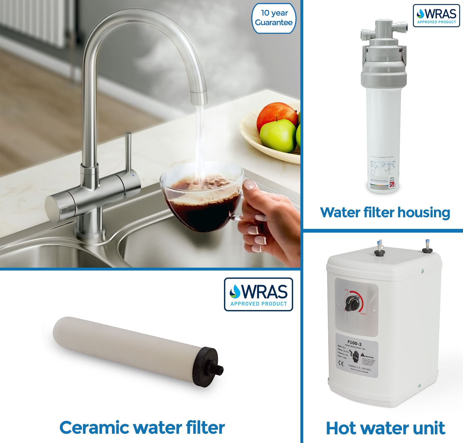 Kitchen Modern Instant Hot Boiling & Cold Water Filter Tap 3 In 1 Hot