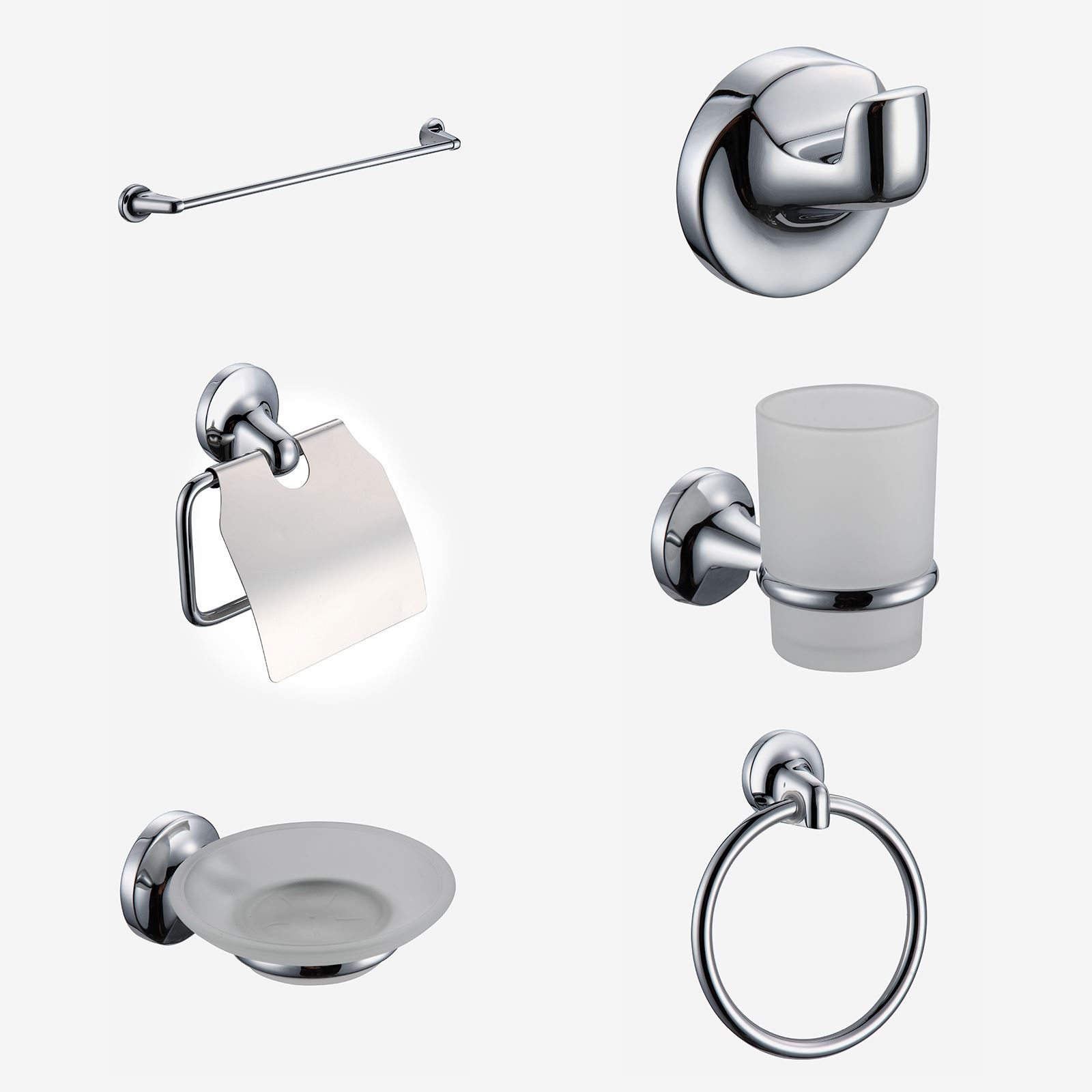 SWAN MODERN ROUND 6 PIECE CHROME BATHROOM ACCESSORY PACK WALL MOUNTED
