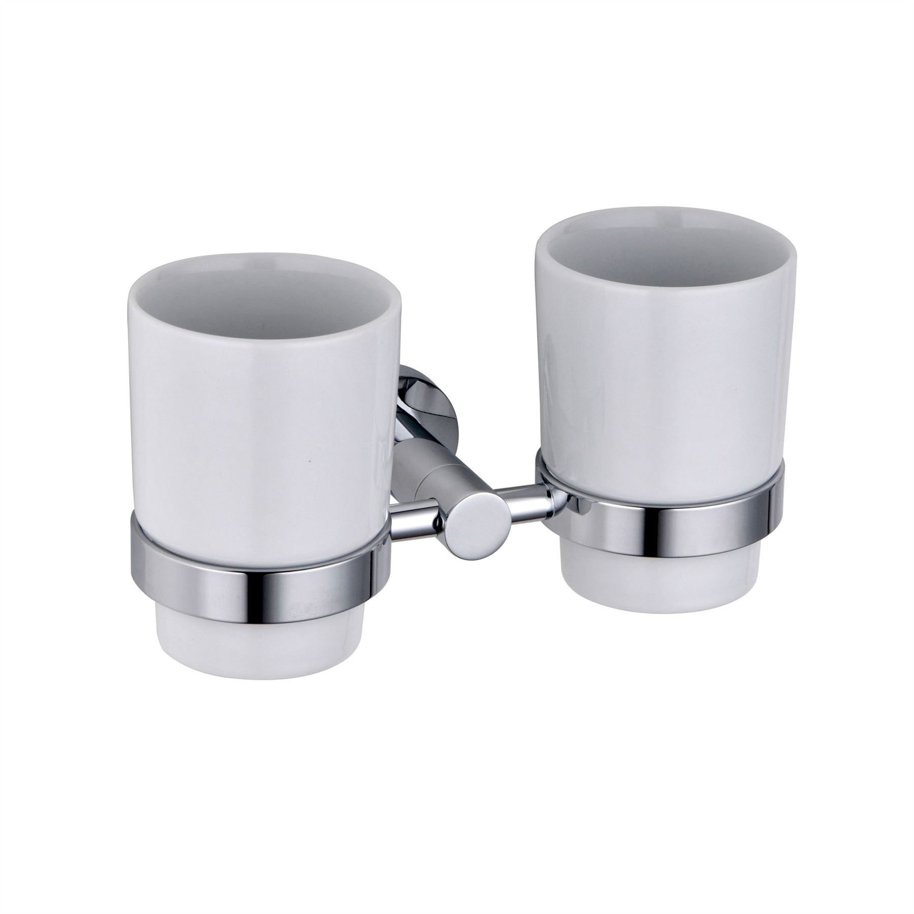 DOUBLE CERAMIC TUMBLER BATHROOM ACCESSORY TOOTHBRUSH HOLDER