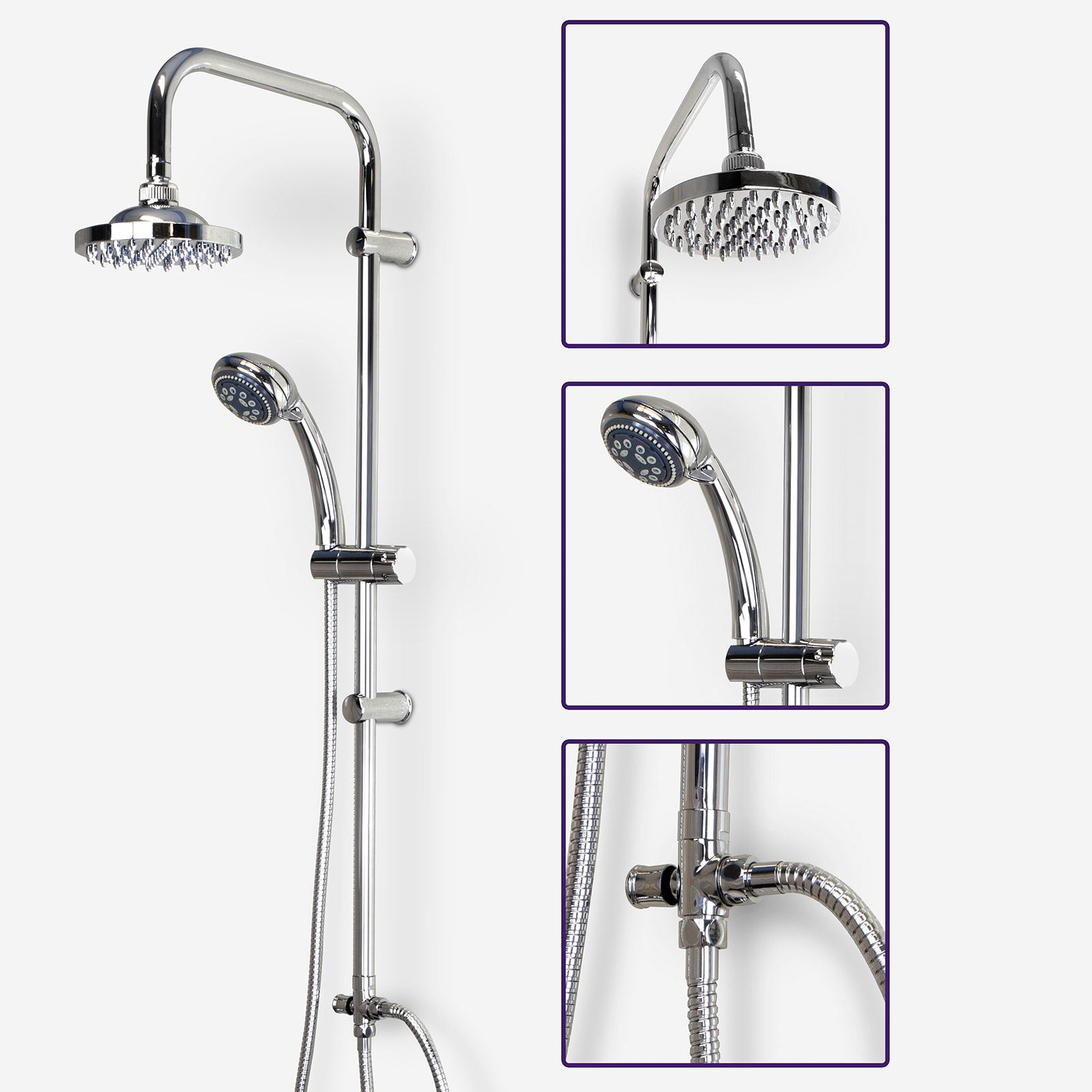 LEVER OVERHEAD RAIN SHOWER RISER RAIL KIT BATHROOM SHROME