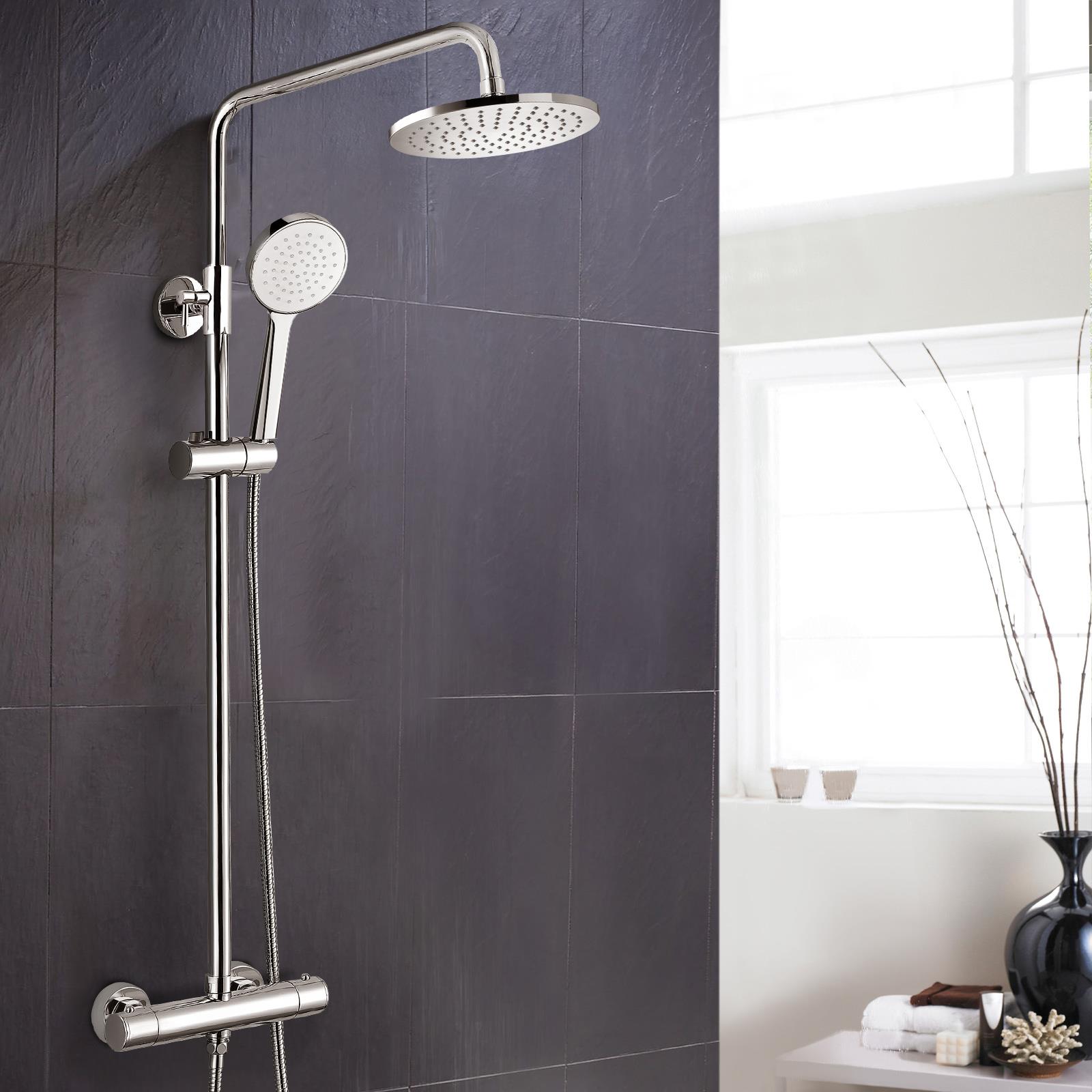Bathroom Thermostatic Exposed Shower Bar Mixer Twin Head Square Round