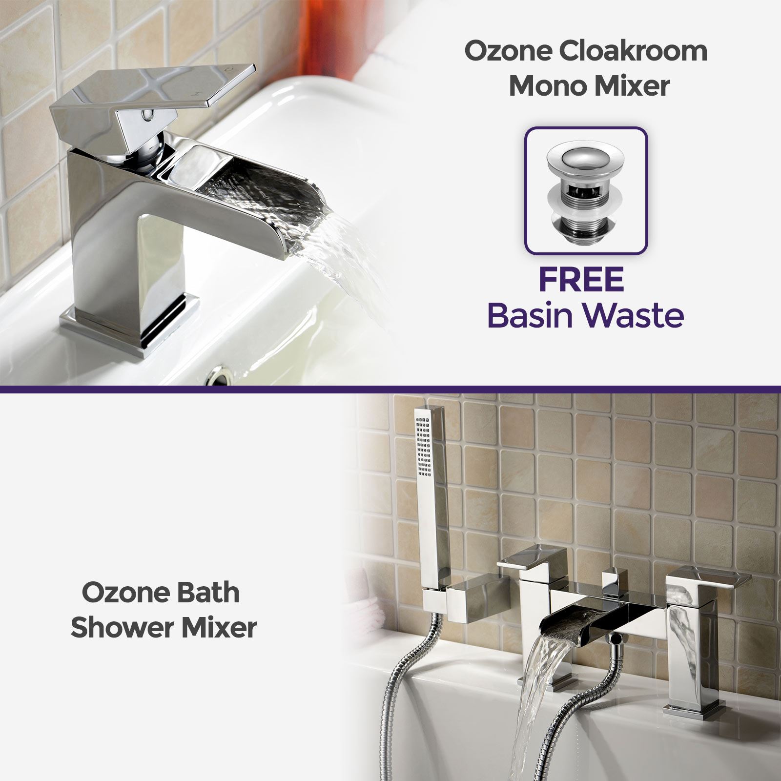 OZONE BATHROOM CHROME BRASS MODERN BASIN AND BATH SHOWER MIXER TAP