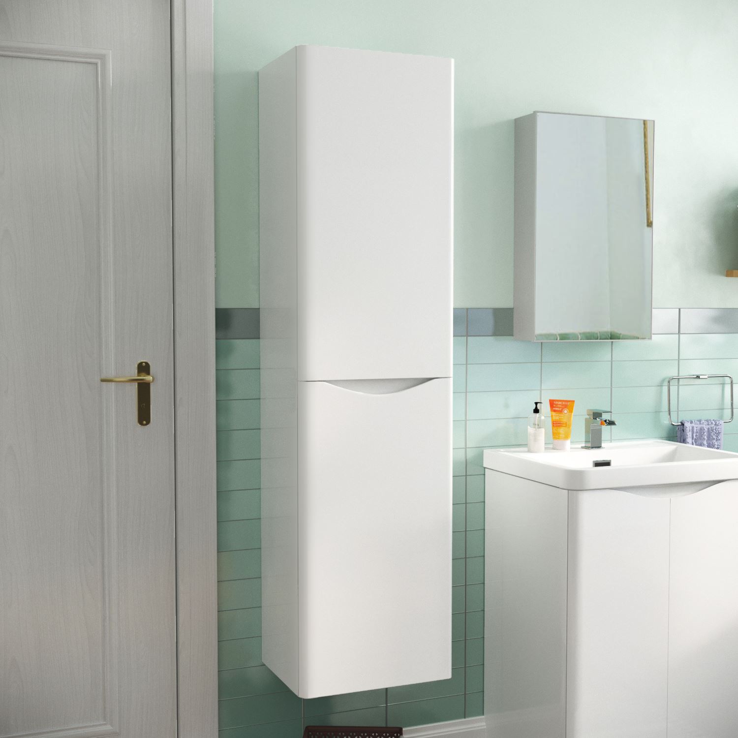 Lyndon Bathroom Cabinet Modern Wall Hung Mdf White Gloss Vanity