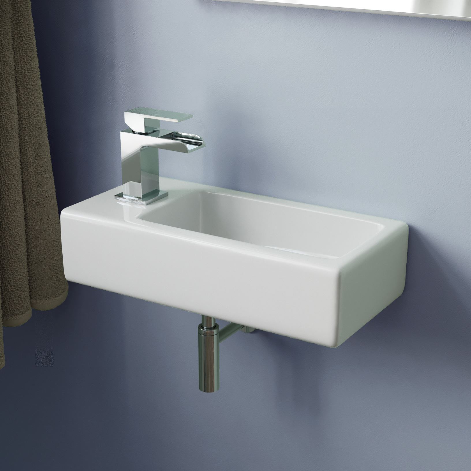 Rovin Bathroom 375mm Wall Hung Cloakroom Ceramic Compact Basin Sink