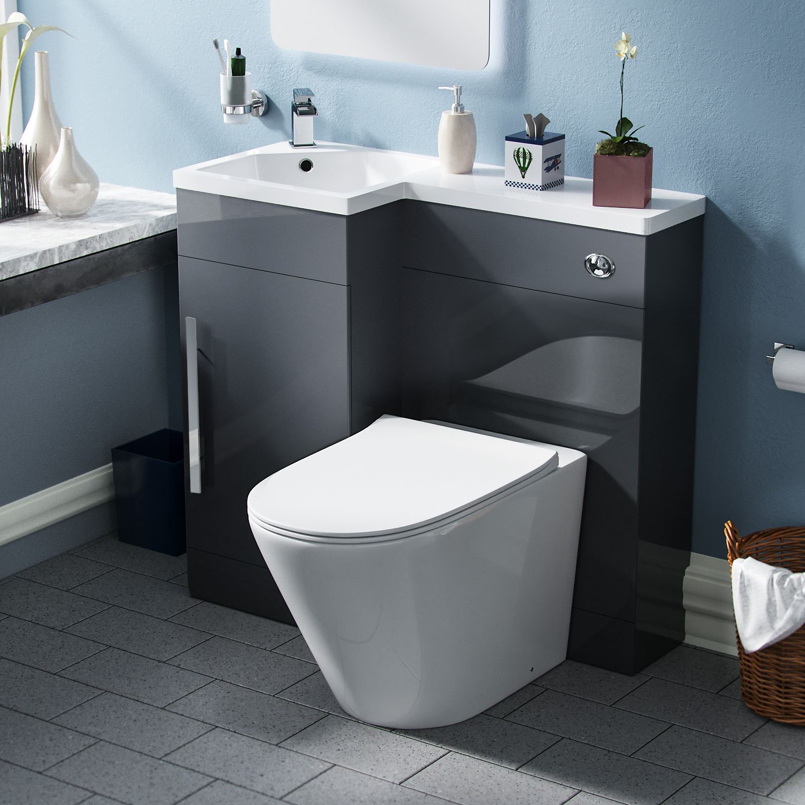 900mm Dark Grey Left Hand Basin Vanity Unit with Toilet WC Combination