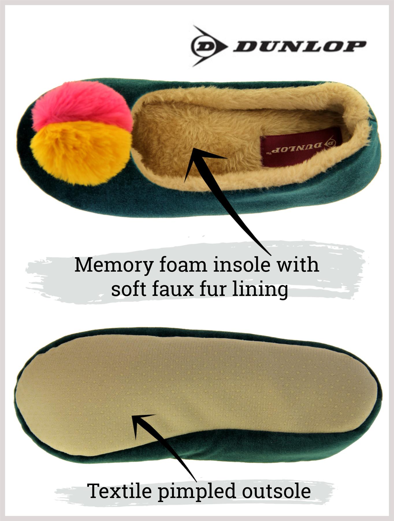 Womens DUNLOP Winter Comfy Warm Light Ballerina Ballet Slippers Size 3