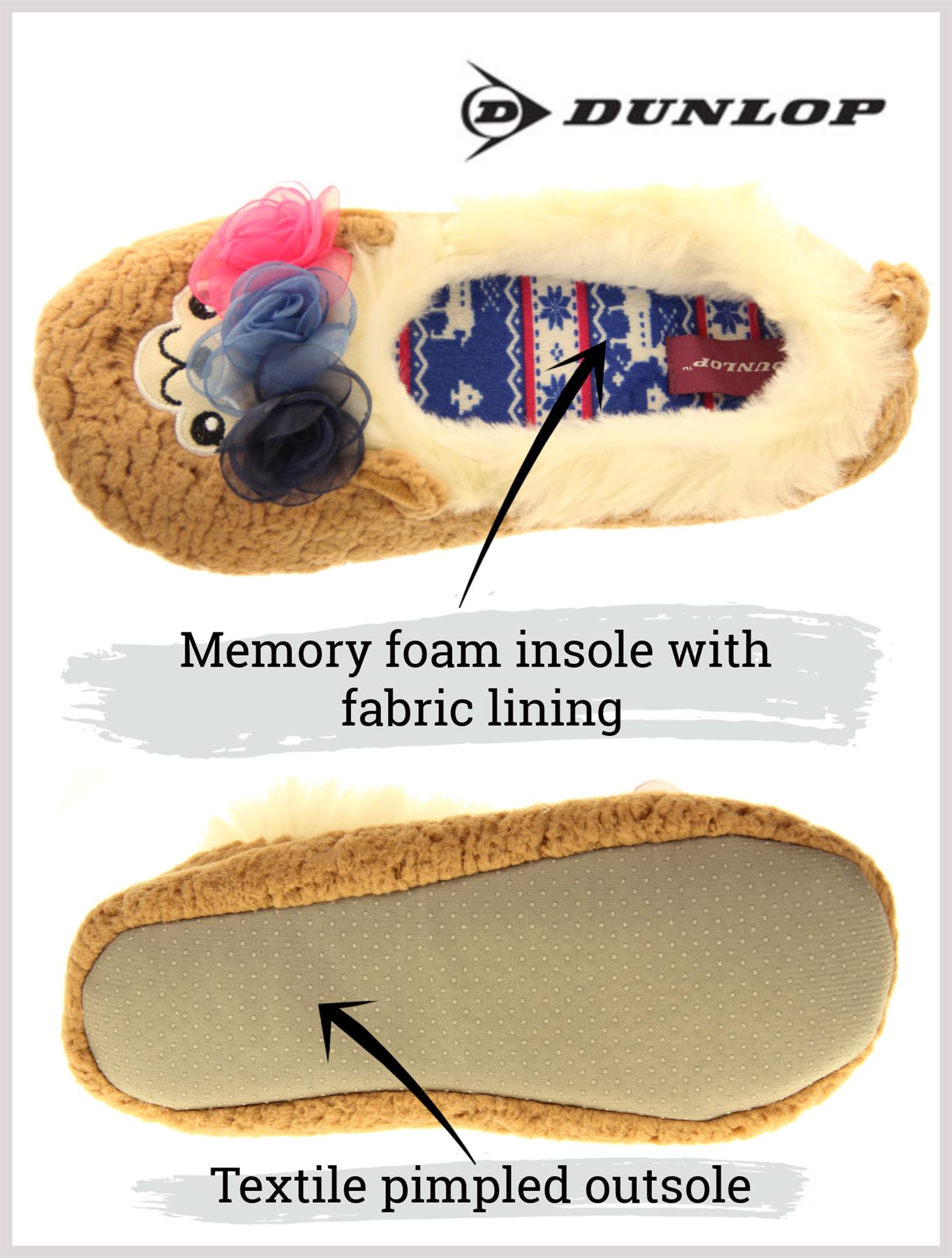 Womens DUNLOP Winter Comfy Warm Light Ballerina Ballet Slippers Size 3