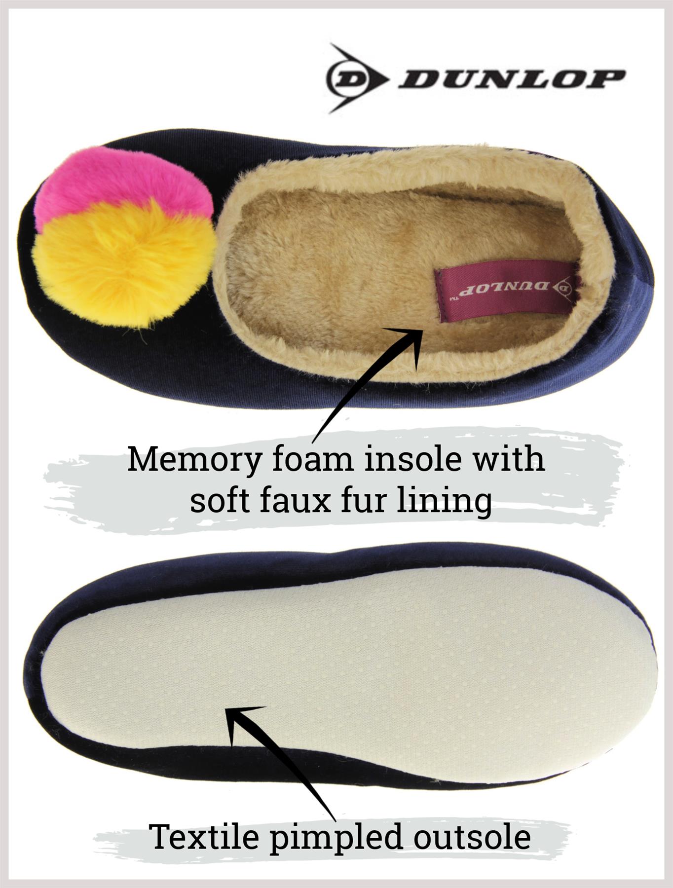 Womens DUNLOP Winter Comfy Warm Light Ballerina Ballet Slippers Size 3