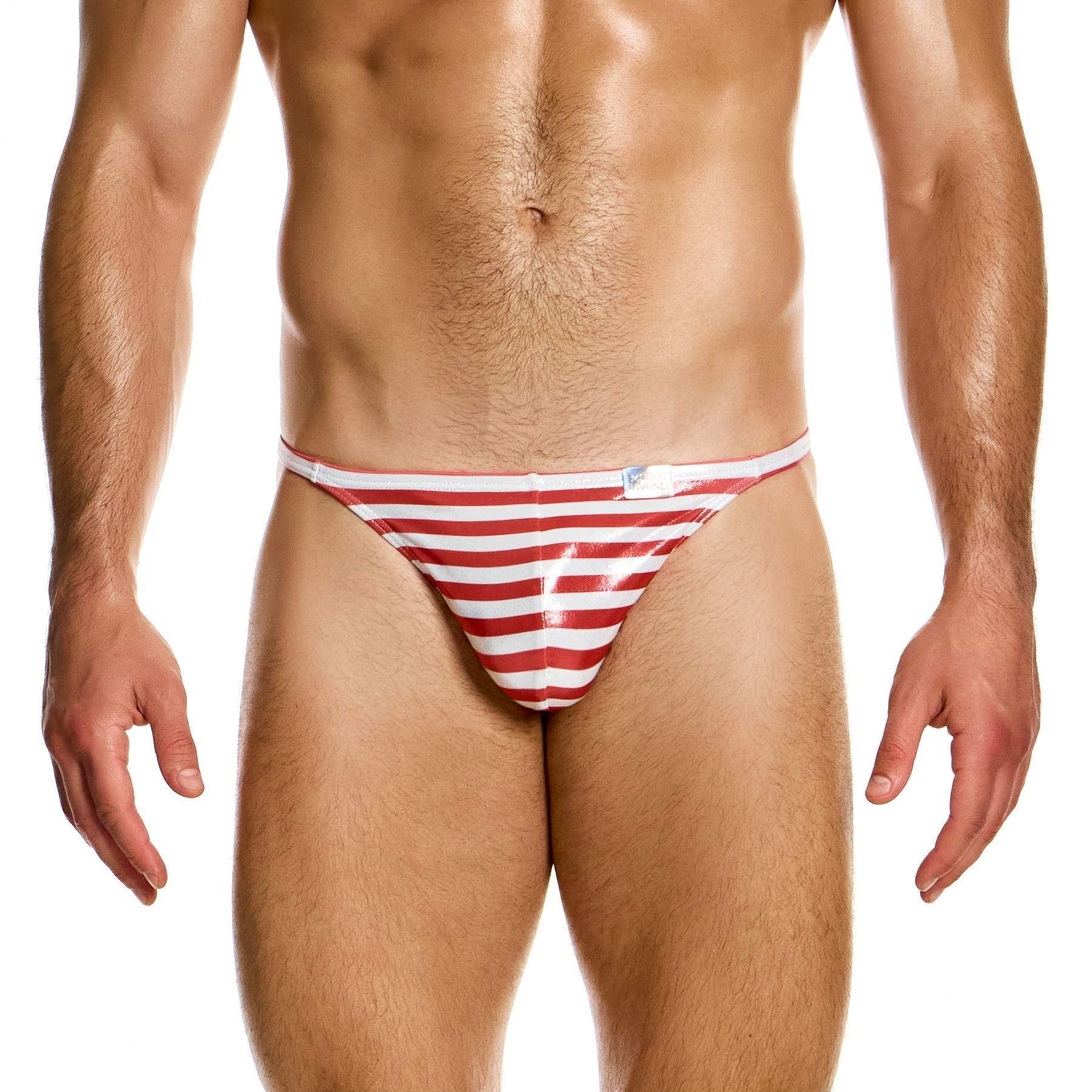 Modus Vivendi Laminated Striped beach Thong mens string brief shiny - Picture 7 of 9