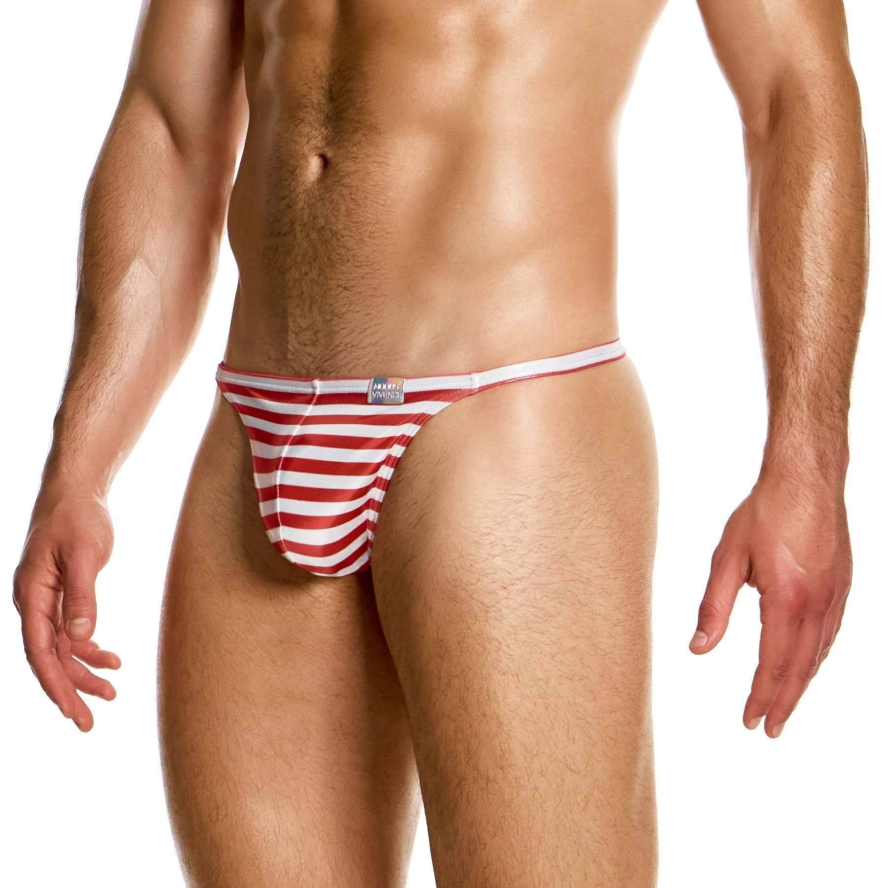Modus Vivendi Laminated Striped beach Thong mens string brief shiny - Picture 8 of 9