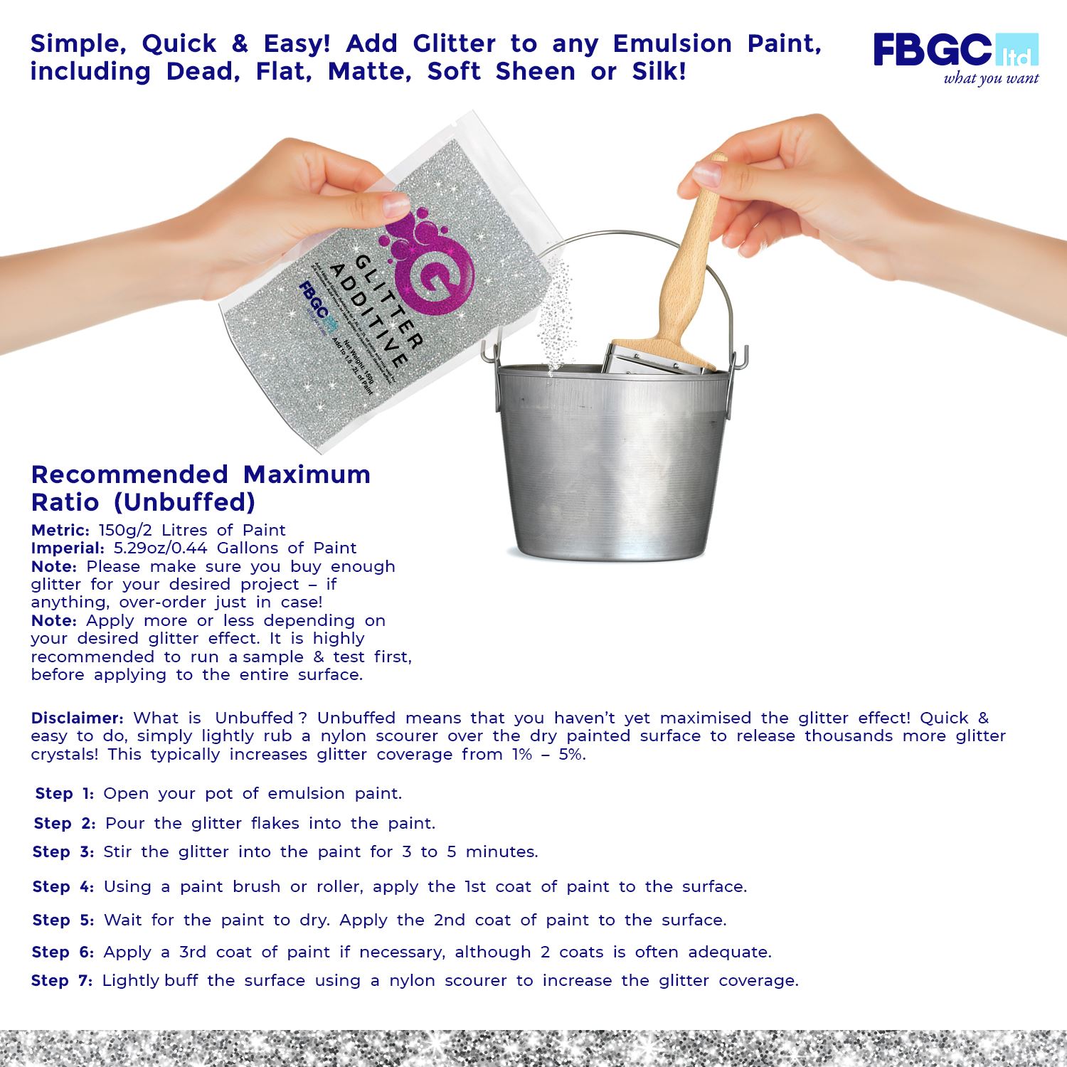 Glitter Crystals Paint Additive 150g Emulsion Walls Ceilings Bedroom