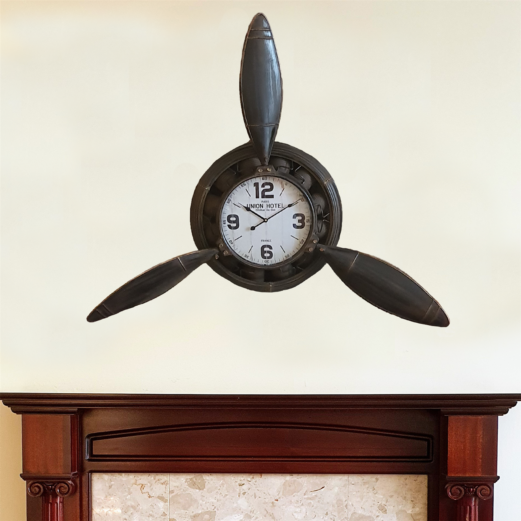Steampunk Metal Propeller Wall Clock Industrial Airplane Vintage Style 138cm
