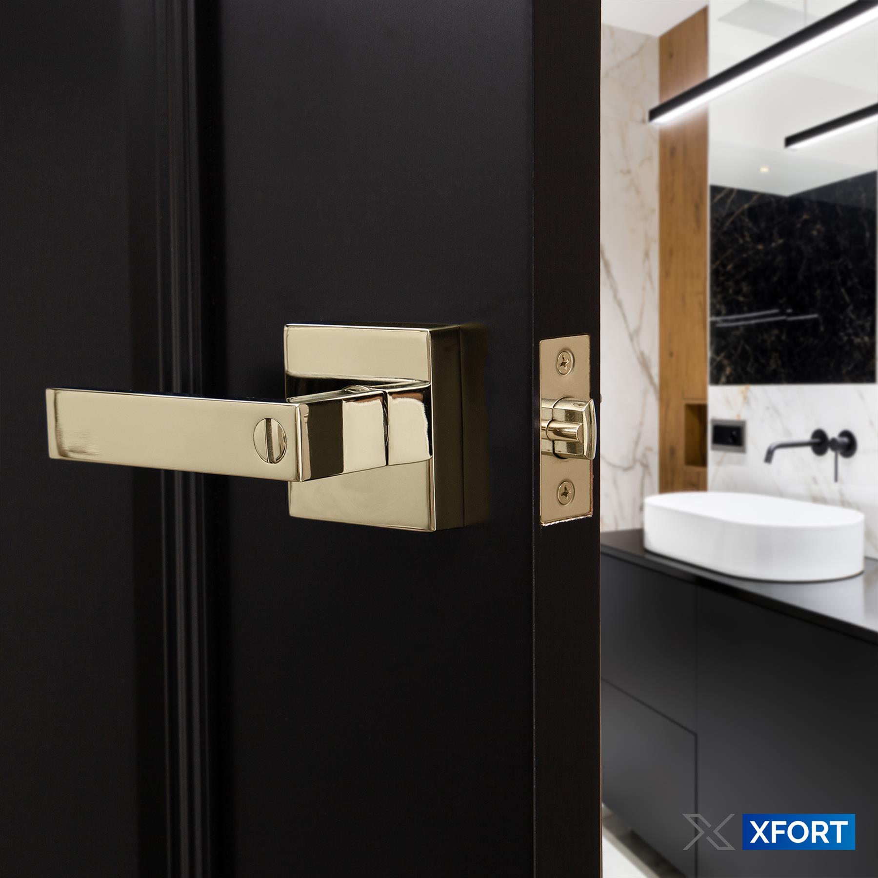 XFORT Quad Privacy Door Handle Set, Handle with Lock for Bathroom Door, Pair - Picture 10 of 23