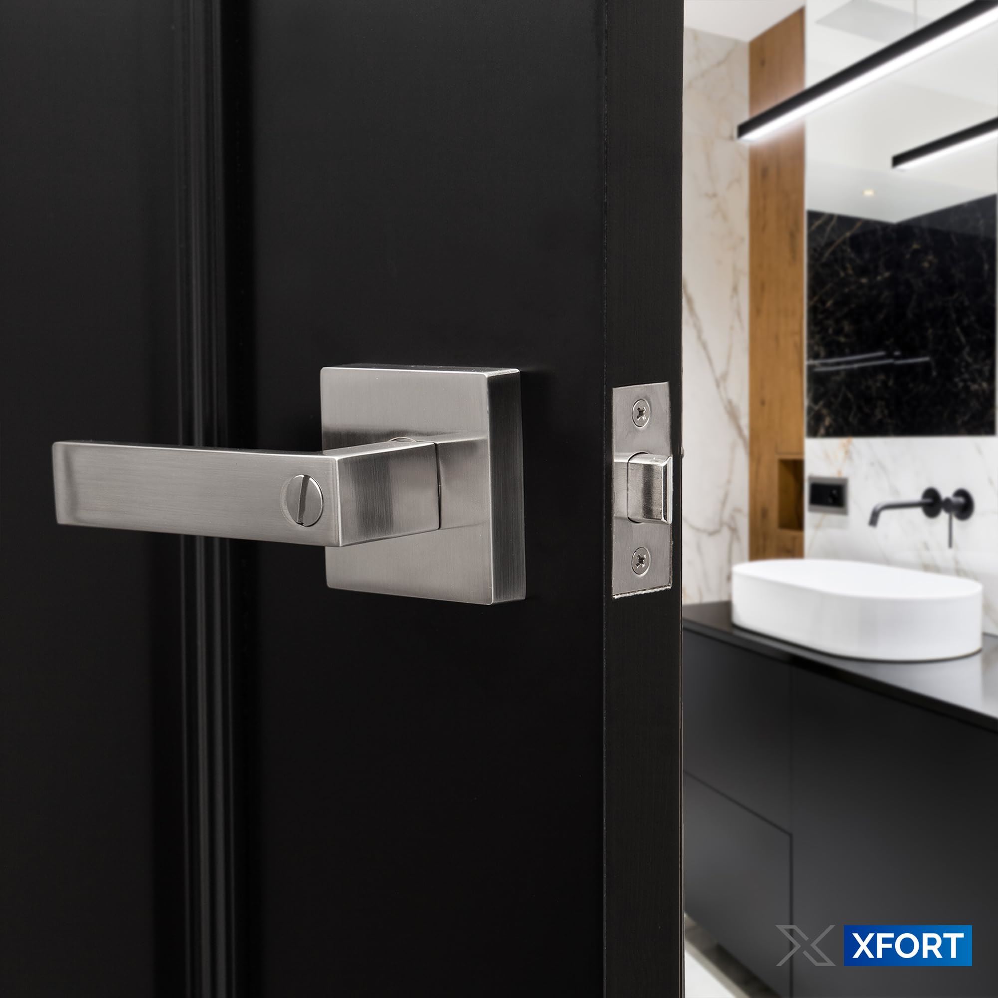 XFORT Quad Privacy Door Handle Set, Handle with Lock for Bathroom Door, Pair - Picture 20 of 23