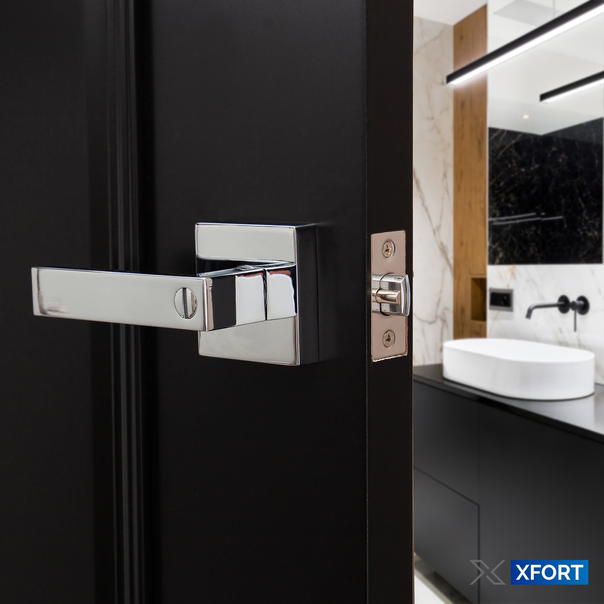 XFORT Quad Privacy Door Handle Set, Handle with Lock for Bathroom Door, Pair - Picture 15 of 23