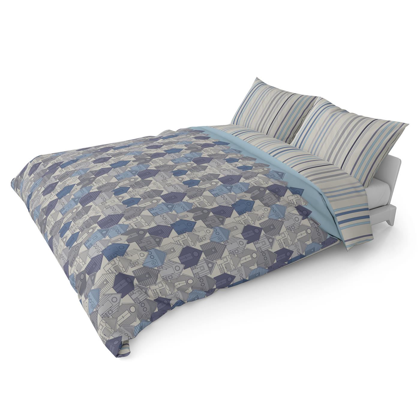 Blue Duvet Cover Navy Teal Printed Cotton Quilt Set Bedding Covers Sets