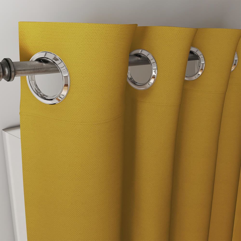 Mustard Eyelet Curtain Pairs Yellow Ochre Ring Top Lined Ready Made
