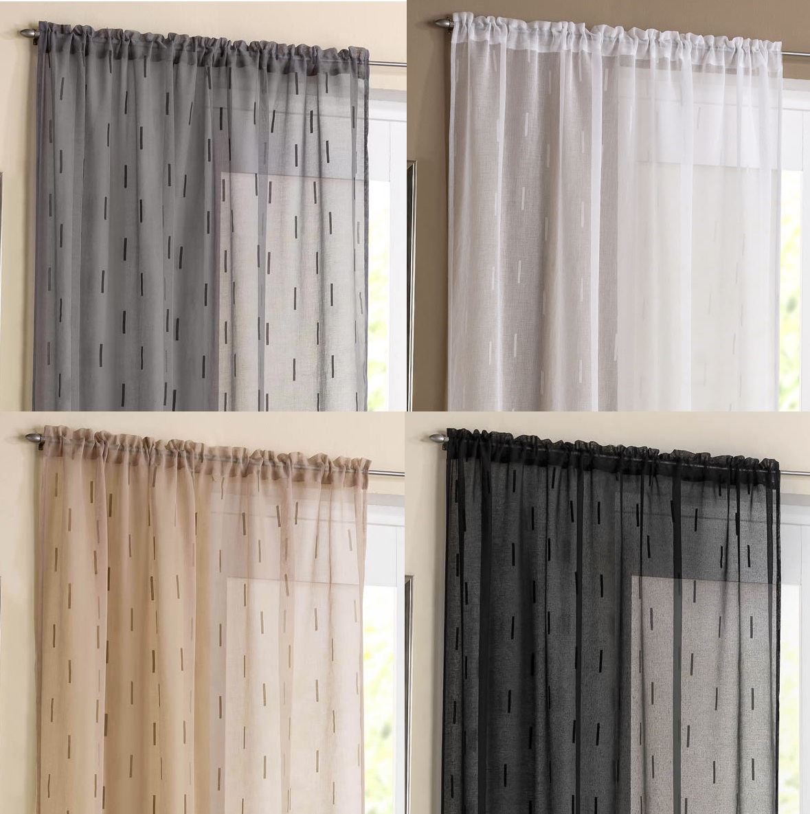 Denver Modern Embroidered Voile Curtain Panel Ready Made Slot Top