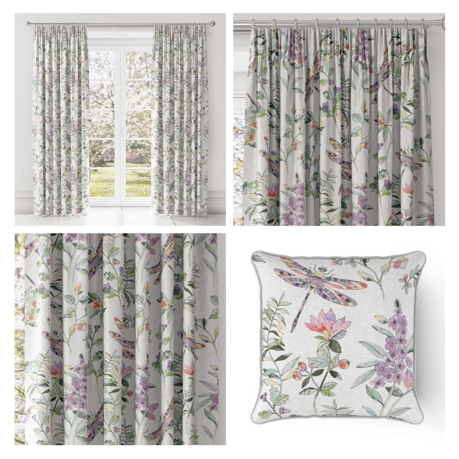 Heather Floral Curtains Lilac Cotton Tape Top Lined Pencil Pleat