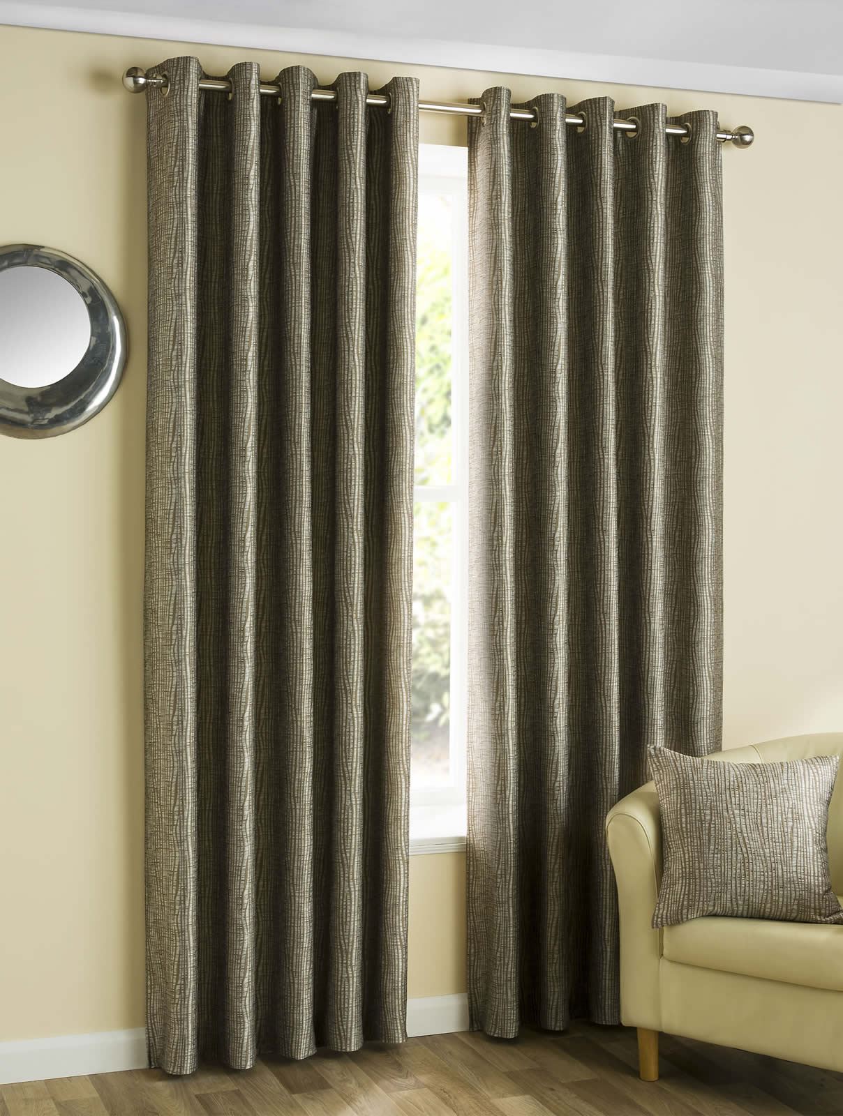 Ziggi Metallic Lined Eyelet Curtains Ready Made Textured Curtain