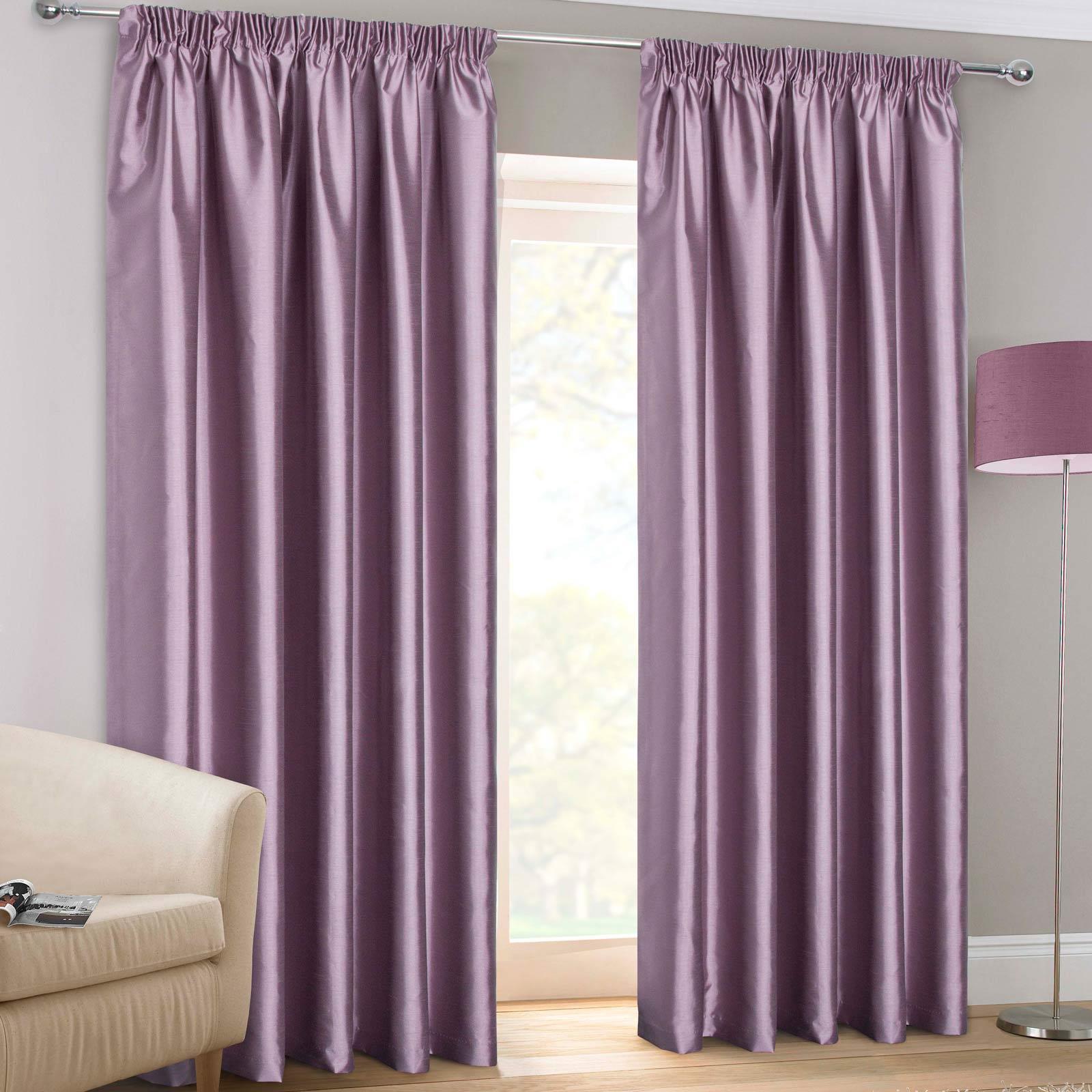 Lilac Tape Top Curtains Purple Faux Silk Readymade 3" Pencil Pleat