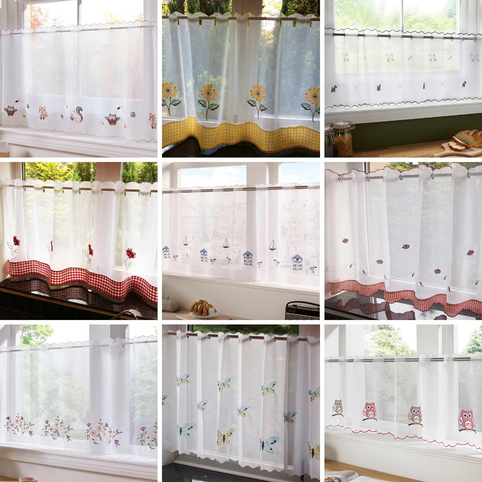 Voile Cafe Panels Embroidered Ready Made Net Curtain Voiles 59" x 18