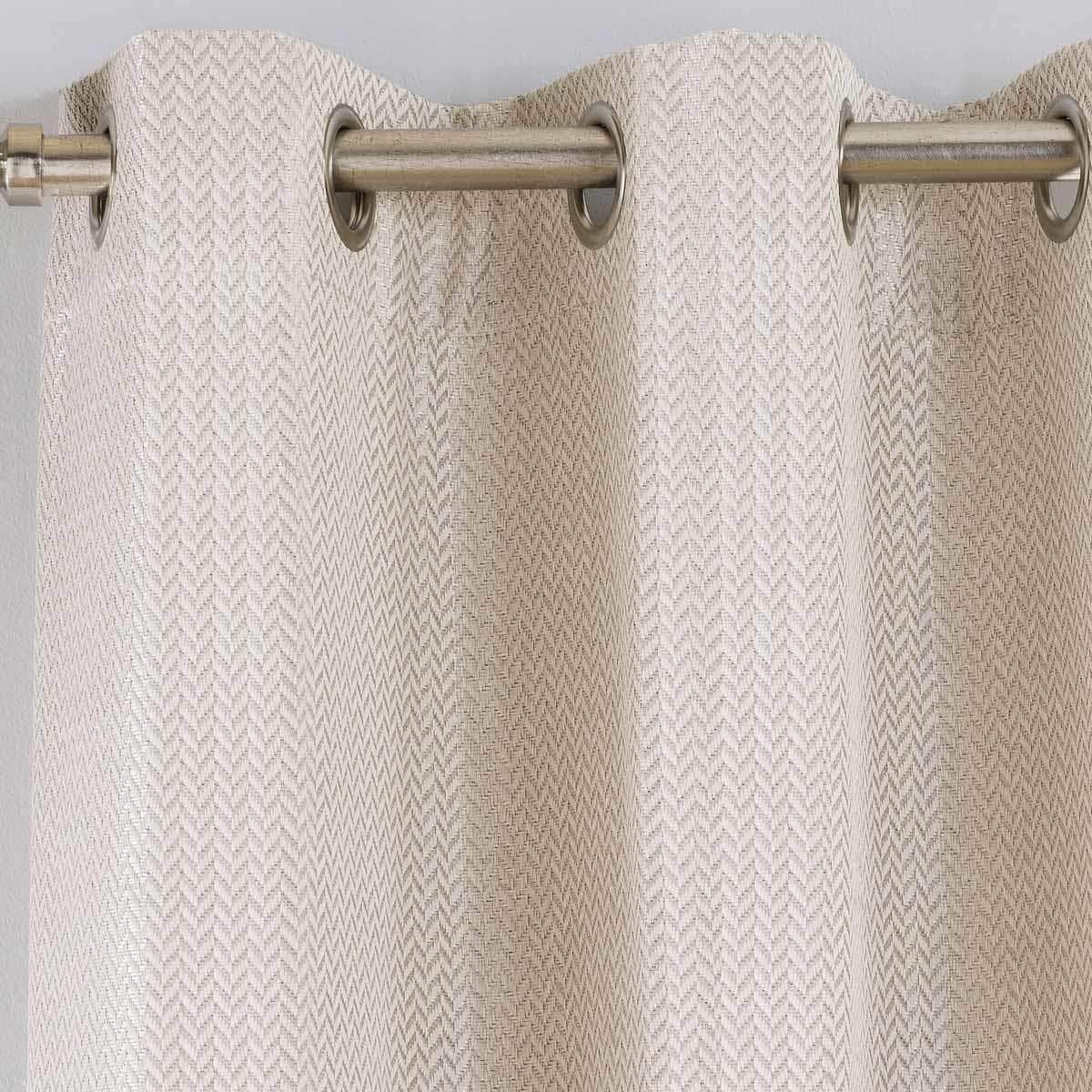 Cream Eyelet Curtains Thermal Herringbone Ready Made Cosy Ring Top