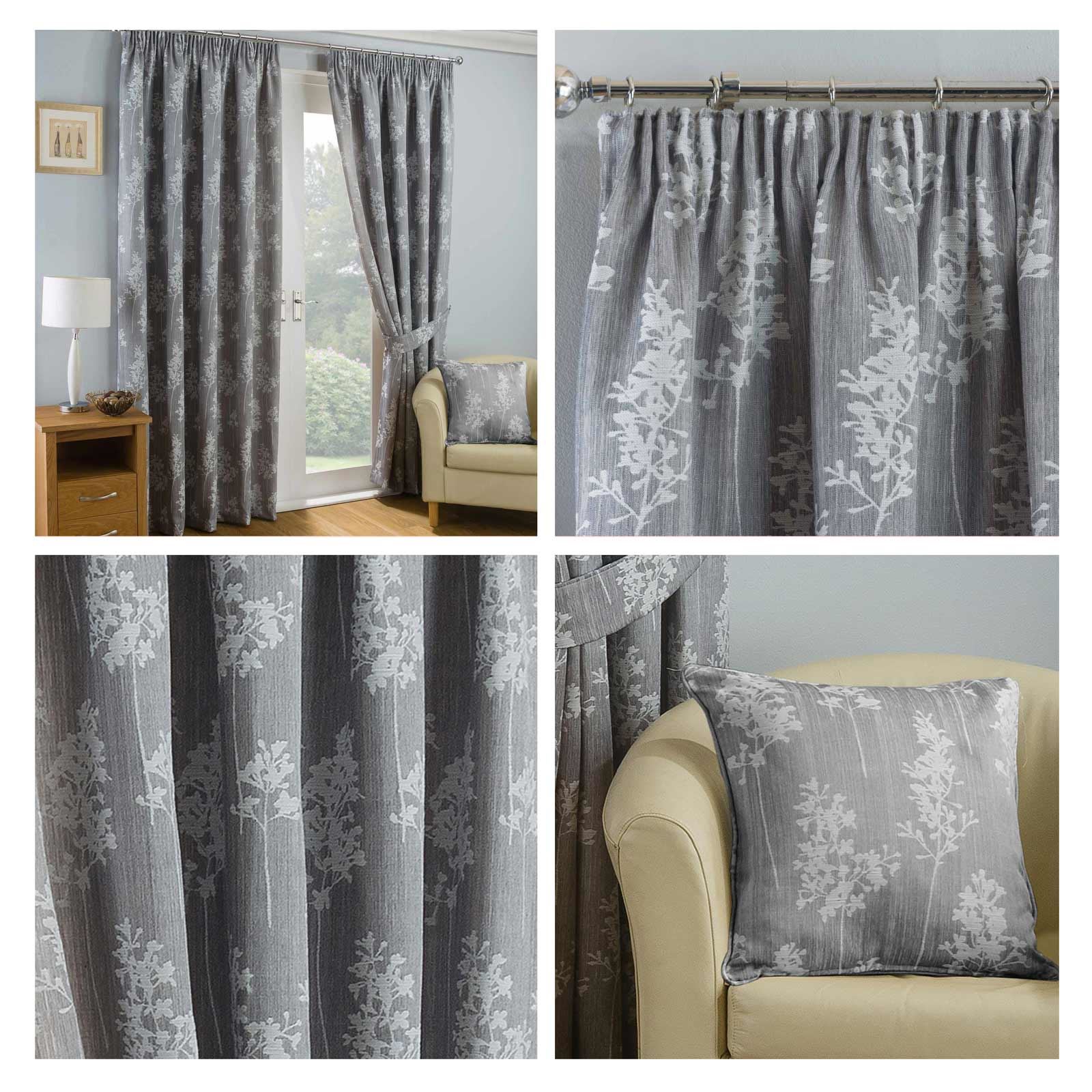 Grey Tape Top Curtains Arlington Jacquard Lined 3 Pencil Pleat