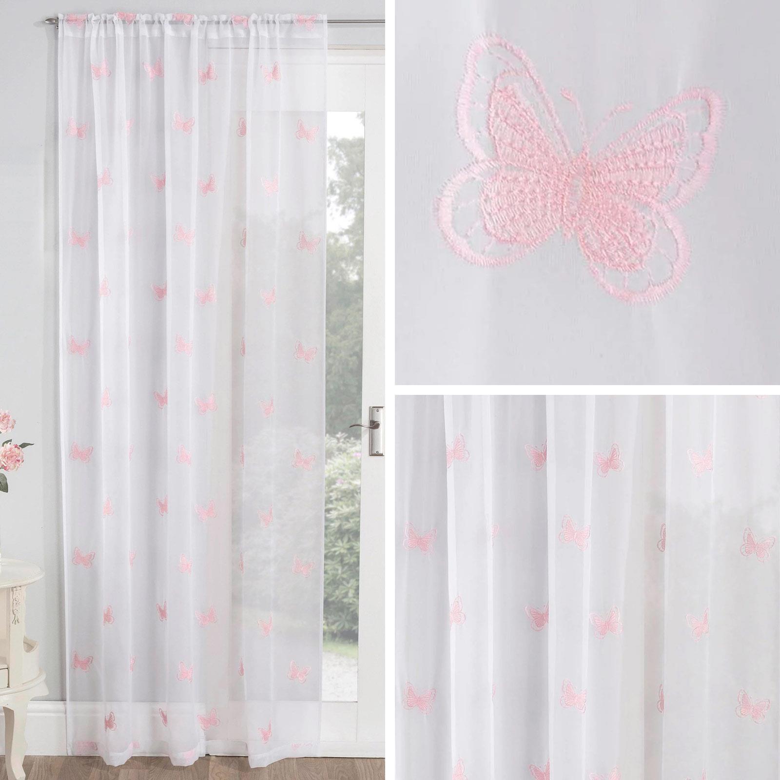 Pink Voile Curtain Panels White Butterfly Slot Top Sheer Rod