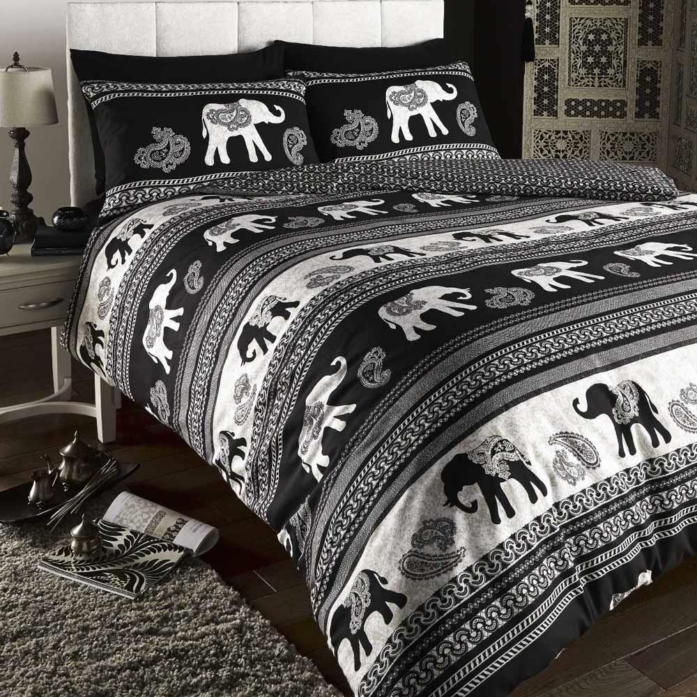 Black Duvet Covers Indian Elephant Batik Ethnic Printed Quilt Cover