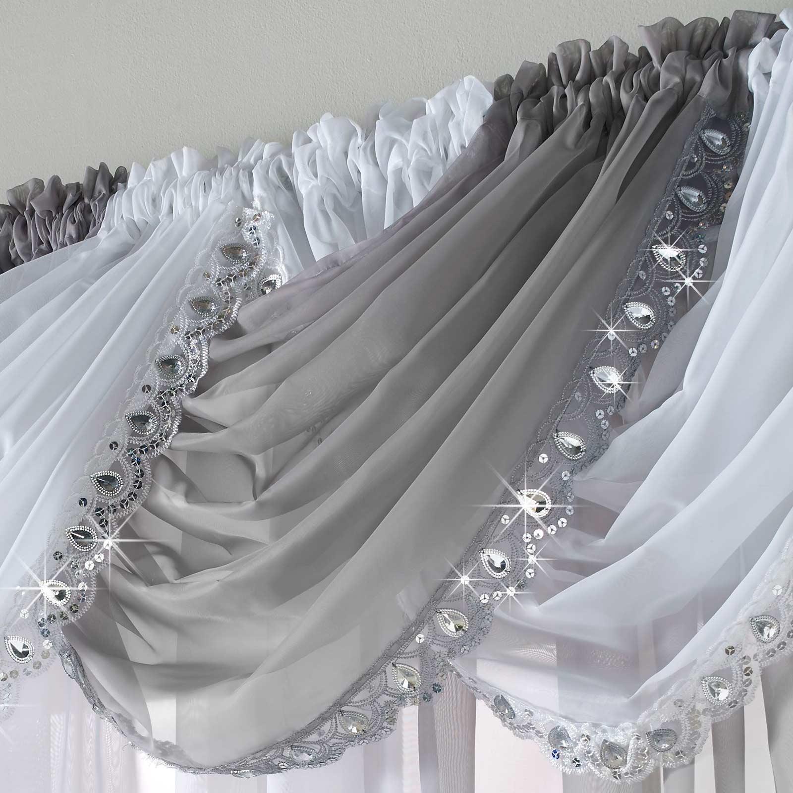 Jewelled Voile Swags Crystal Bling Gem Trim Sparkle Valance Pelmet
