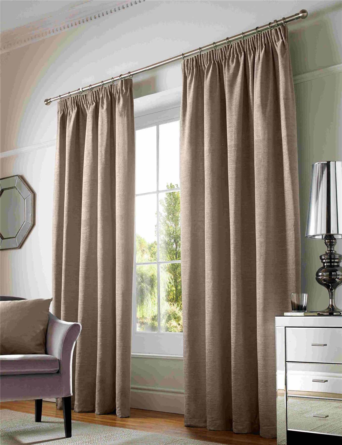 CHENILLE LINED TAPE TOP CURTAINS PLAIN PENCIL PLEAT CURTAIN PAIRS eBay