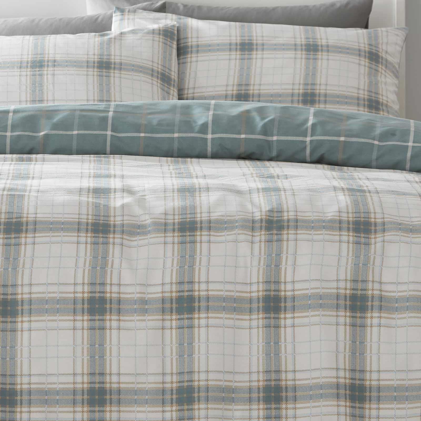 Duck Egg Duvet Covers Tartan Reversible Checked Blue Quilt Cover