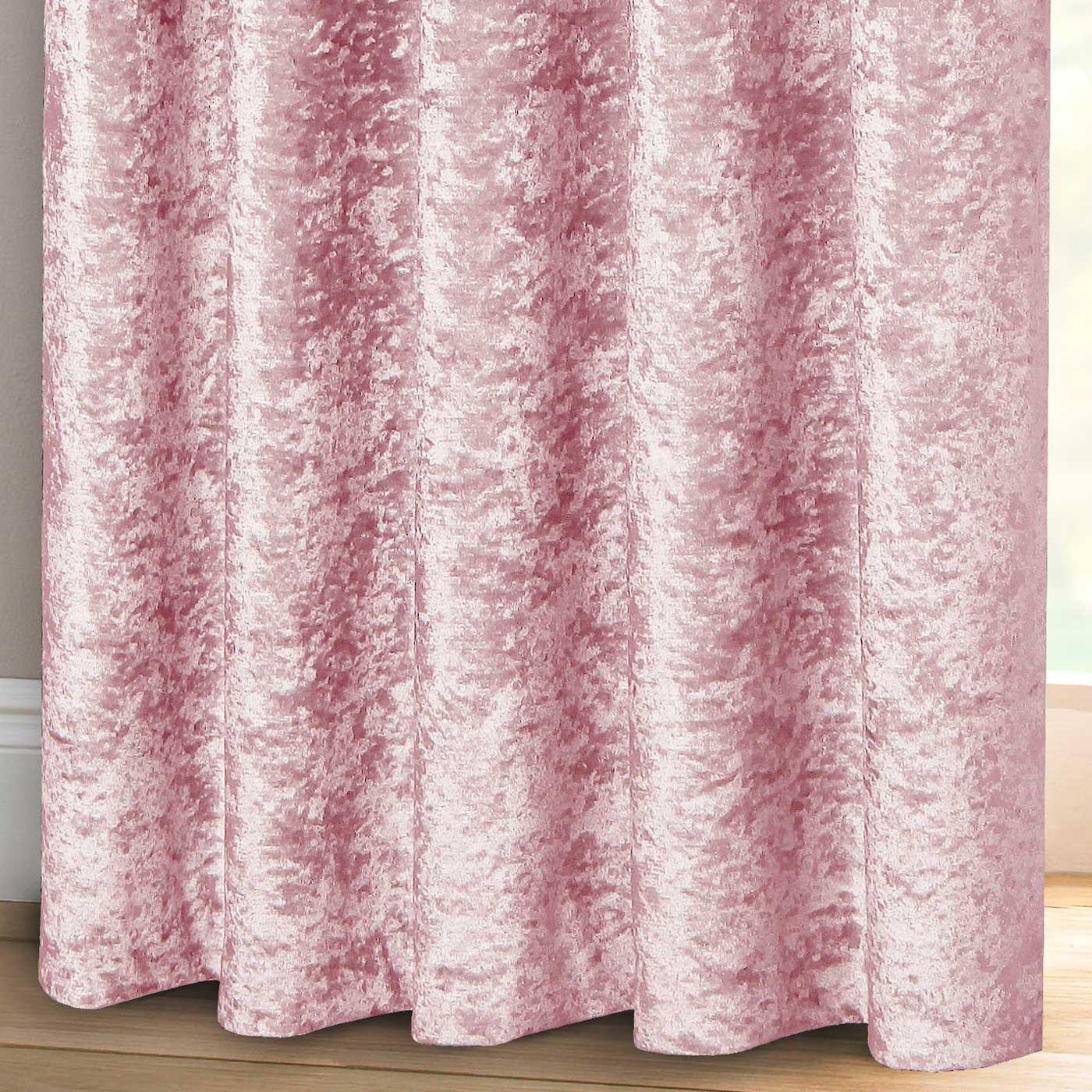 BLUSH PINK LUXURY CRUSHED VELVET WINDOW CURTAIN READY MADE LINED EYELET RING TOP