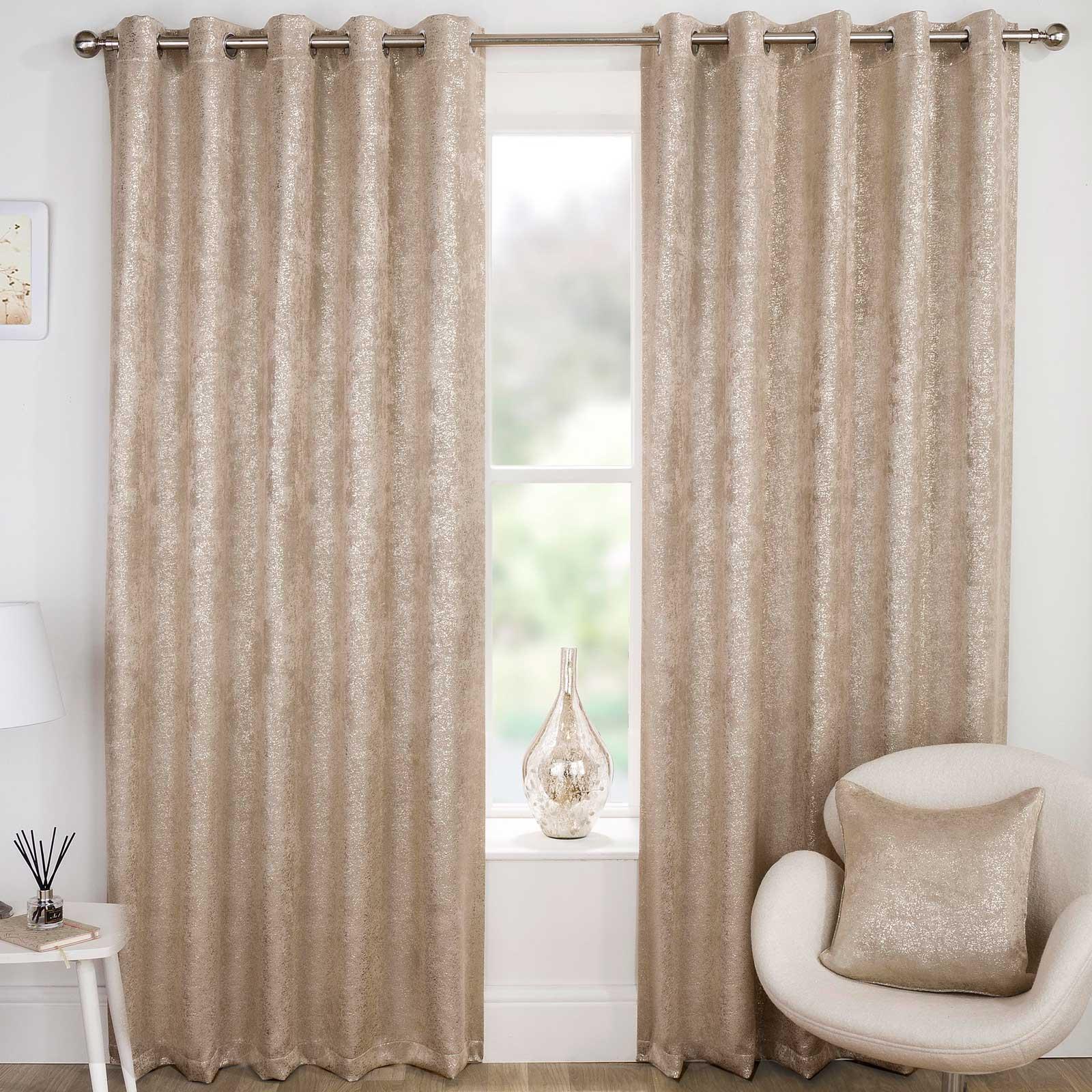 Gold Eyelet Curtains Metallic Sparkle Thermal BlockOut Ready Made