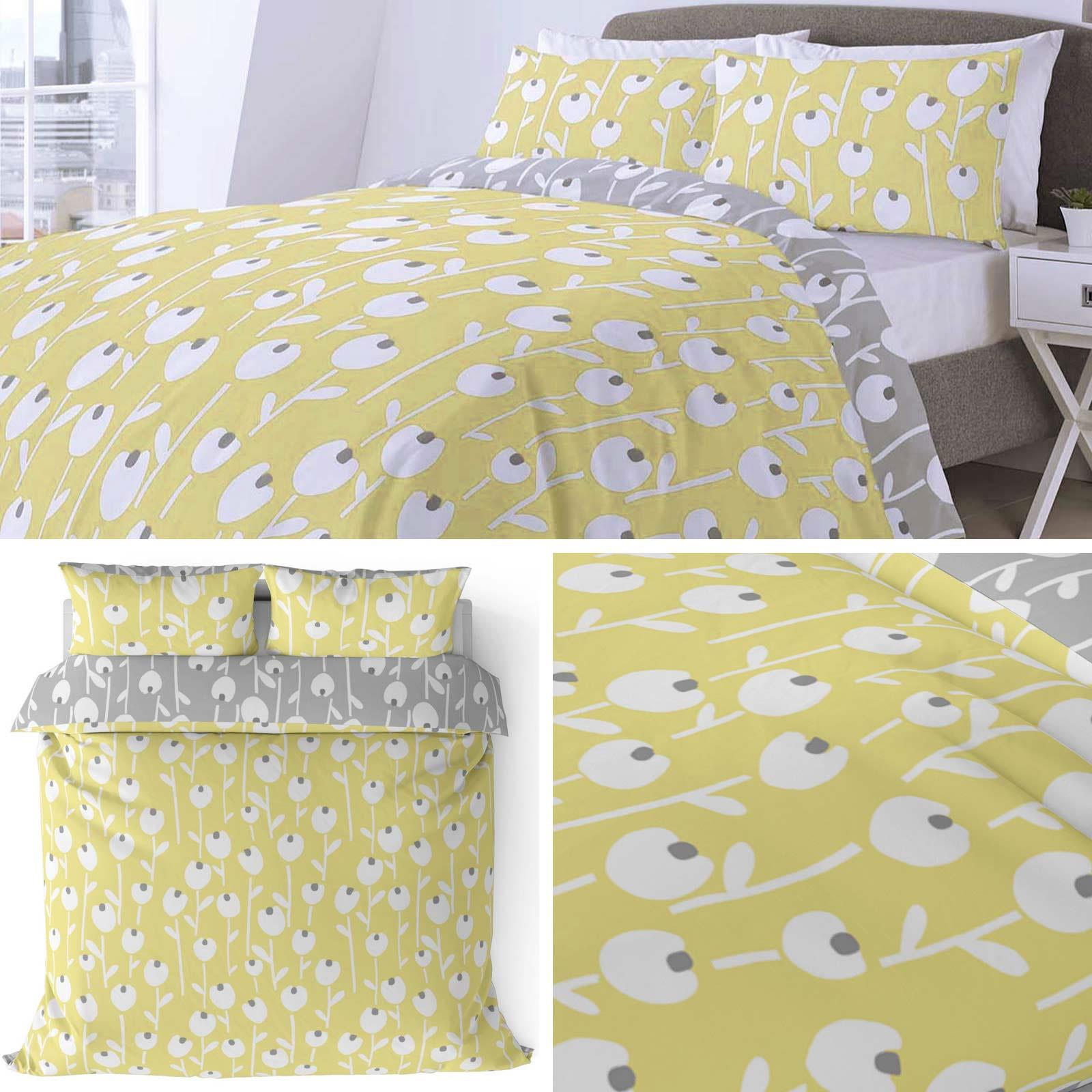 Ochre-Duvet-Covers-Scandi-Retro-Floral-Yellow-Reversible-Quilt-Cover-Bedding-Set
