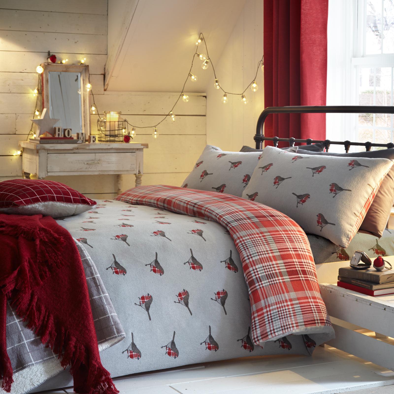 Grey Duvet Covers Christmas Flannelette Brushed Cotton Animals Quilt Bedding Set