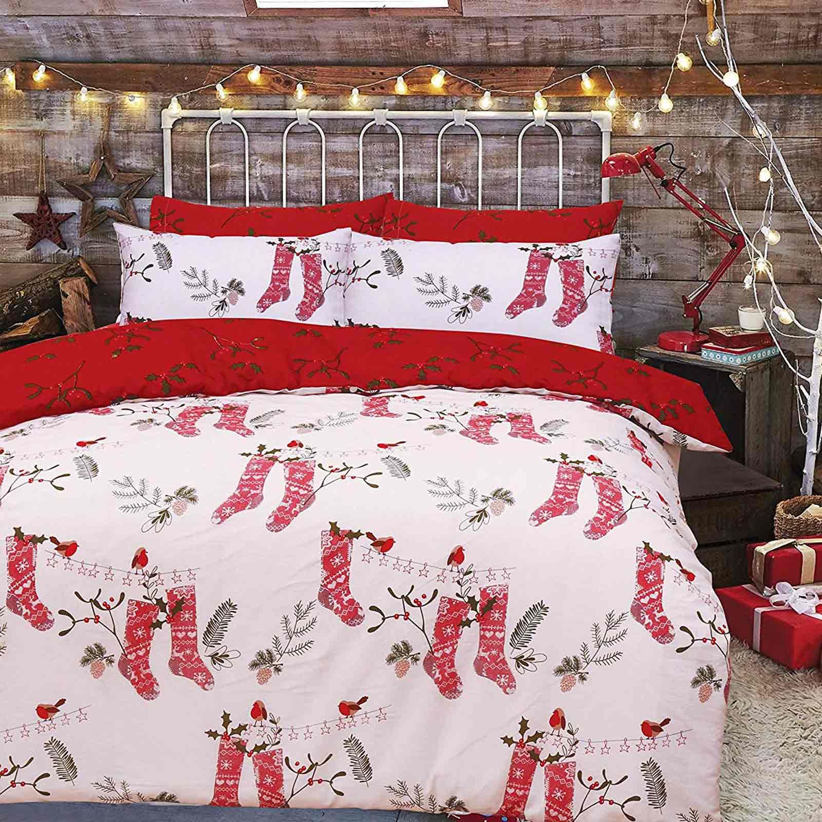 Red Christmas Duvet Cover Xmas Print Quilt Bedding Sets Flamingo Unicorn eBay