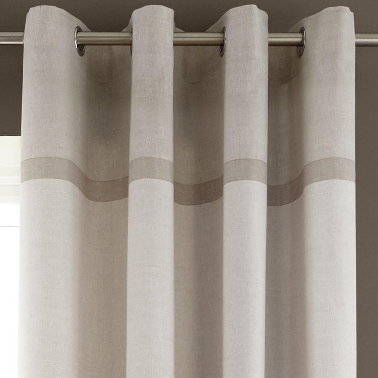 Catherine Lansfield Melville Woven Natural Eyelet Curtains Ring Top