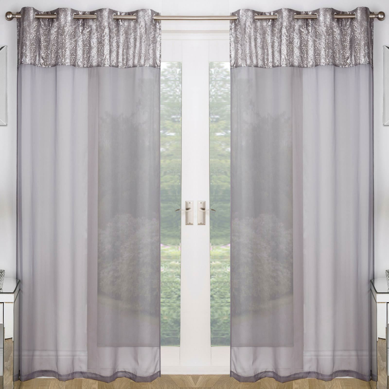 Empire Sequin Bling Eyelet Voile Panels Sheer Ring Top Sparkle