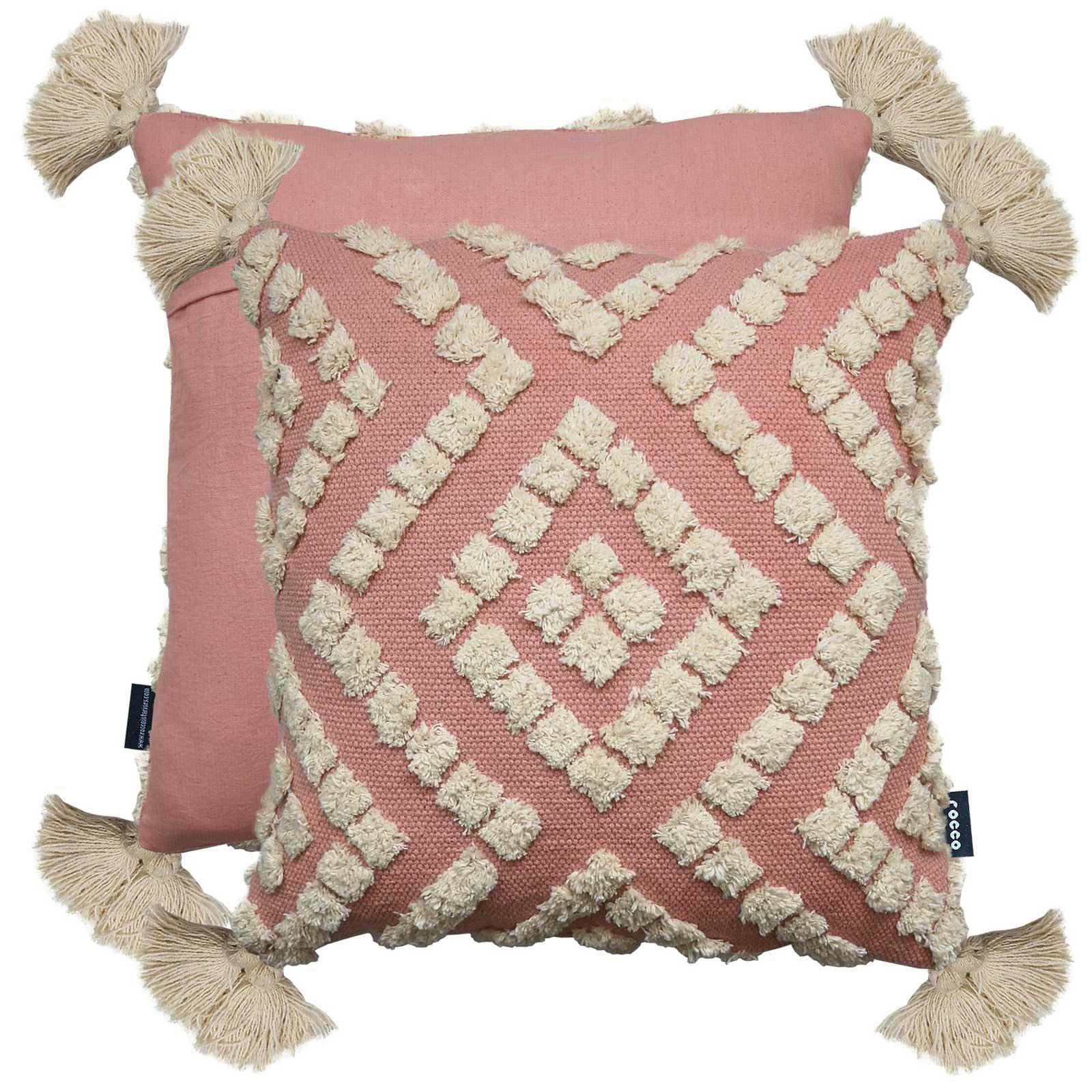 Blush Cushion Covers Pink Cream Rocco Boho Tufted Tassel Filled