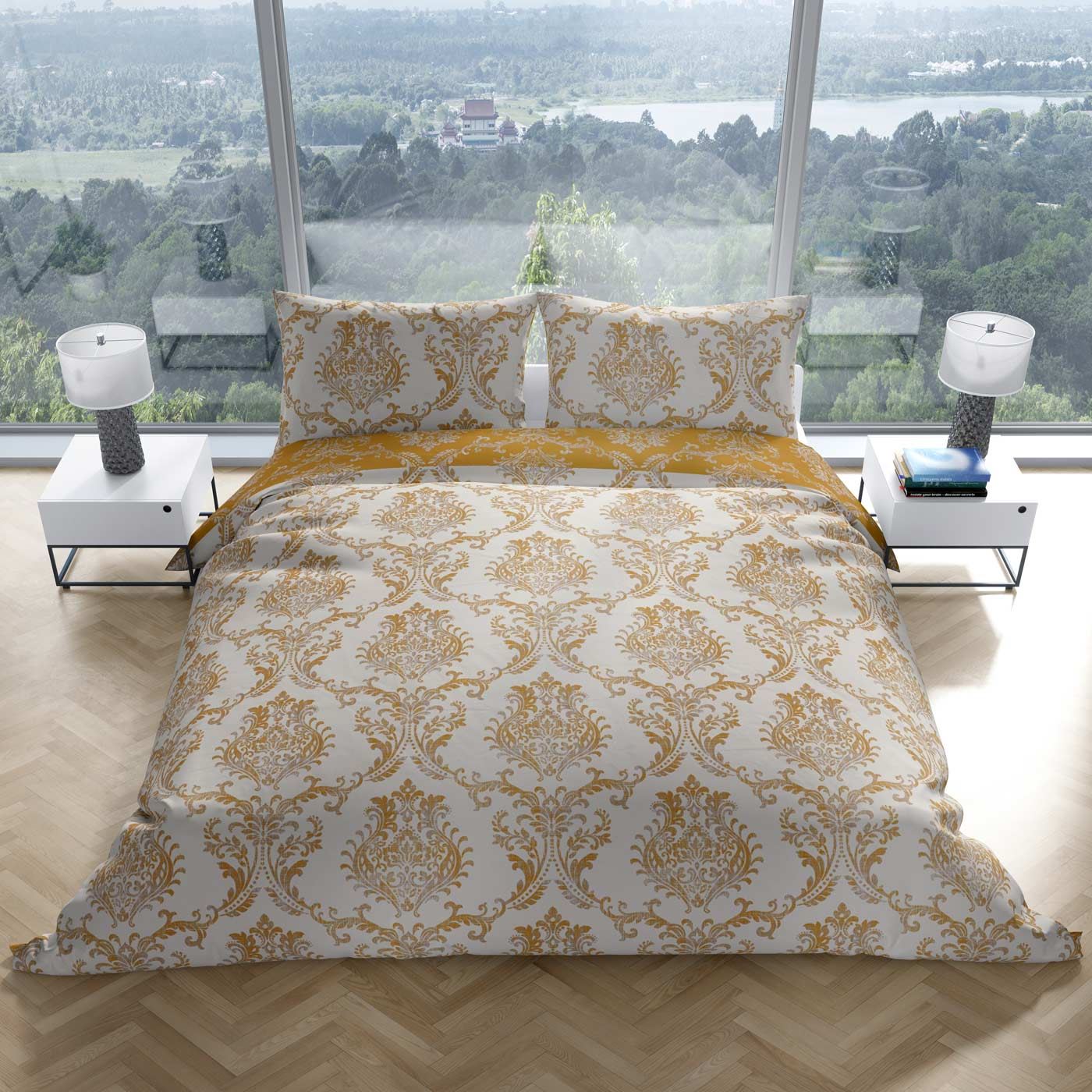 Gold Duvet Cover Mustard Yellow Printed / Jacquard Quilt Set Bedding