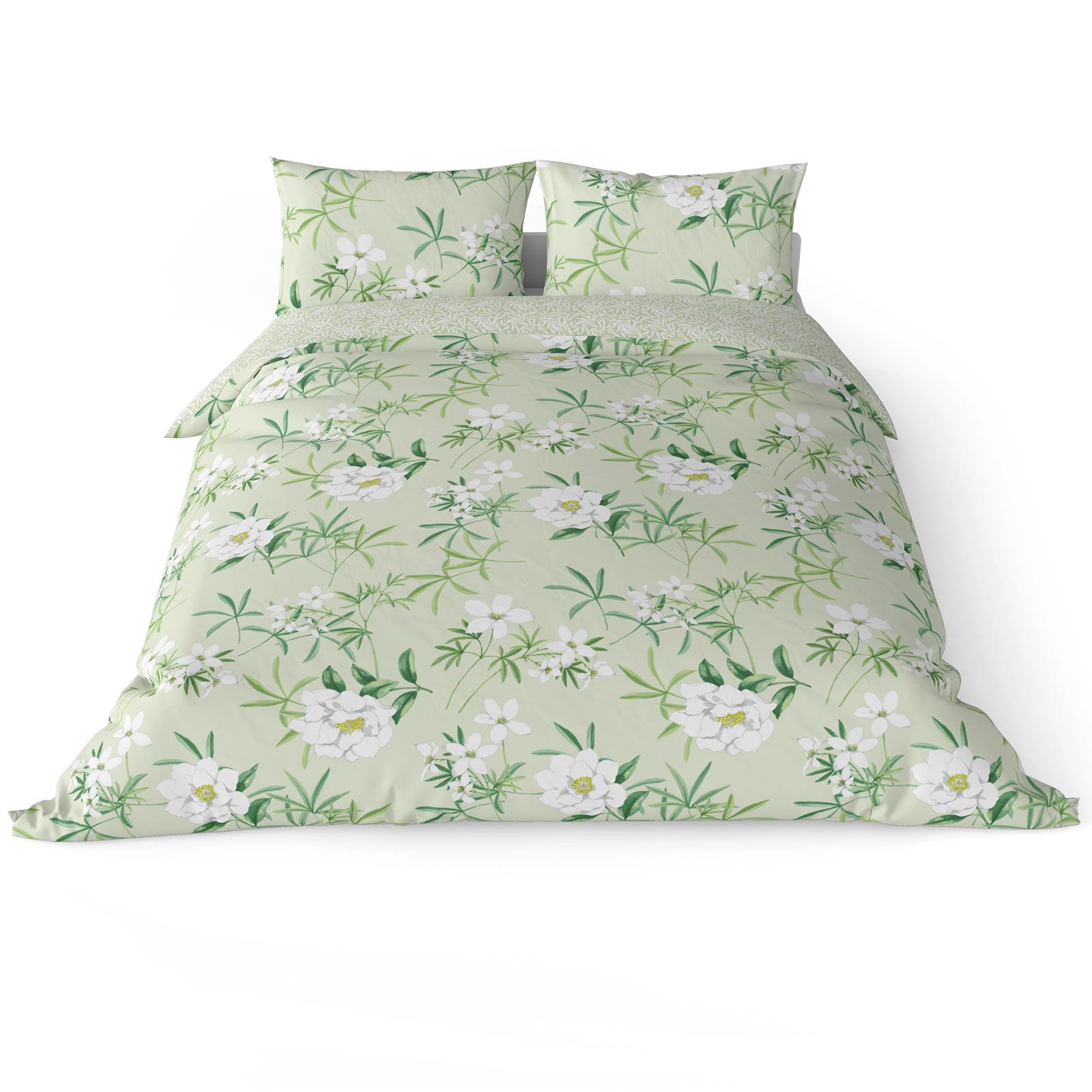 Green Duvet Covers Floral Leaf Reversible Cotton Blend Quilt Cover