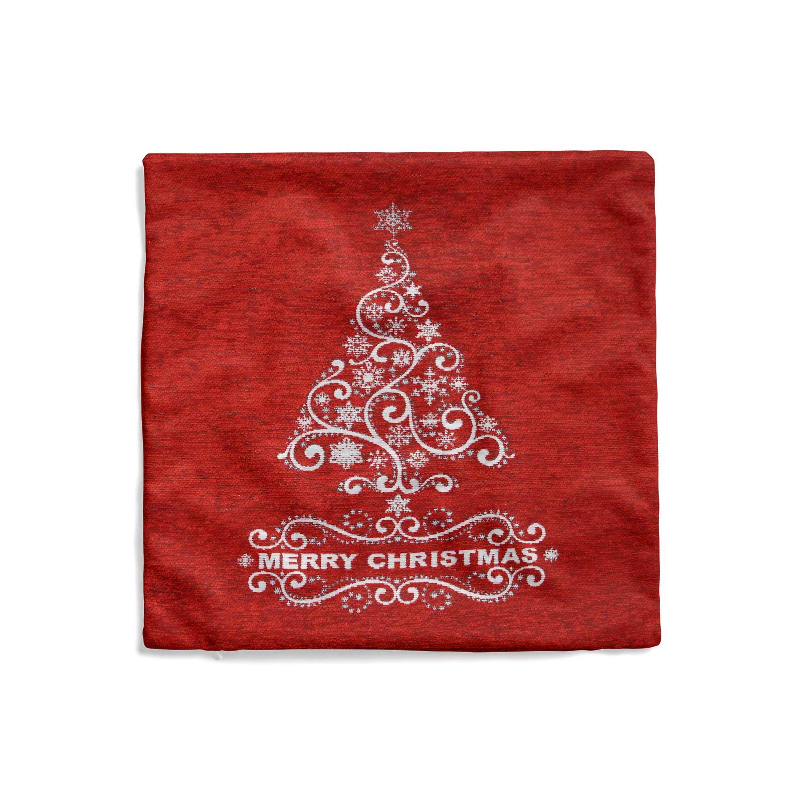 Red Christmas Cushion Cover Luxury Festive Xmas Printed Chenille