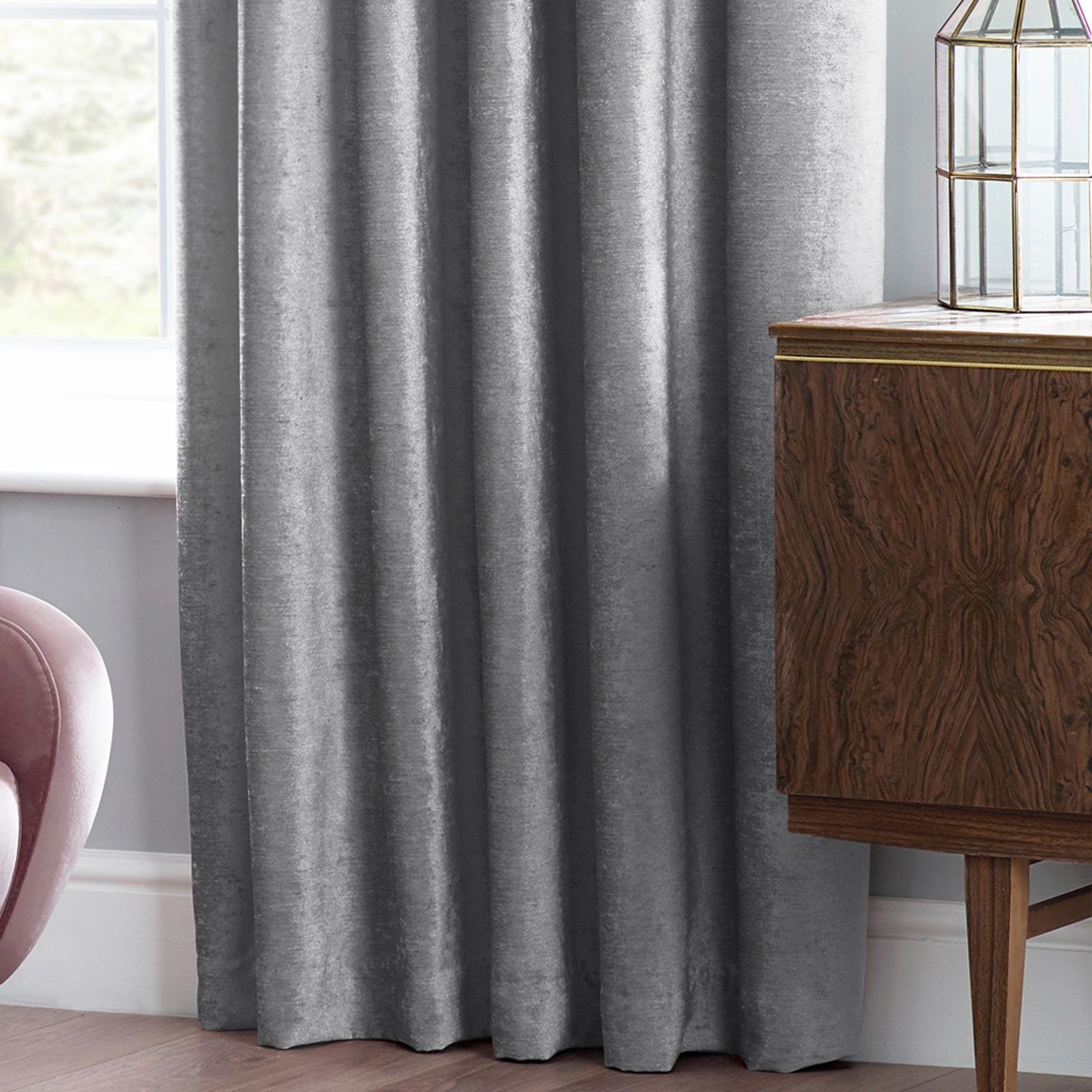 Grey Blackout Curtains Tape Top Chenille Ready Made Pencil Pleat