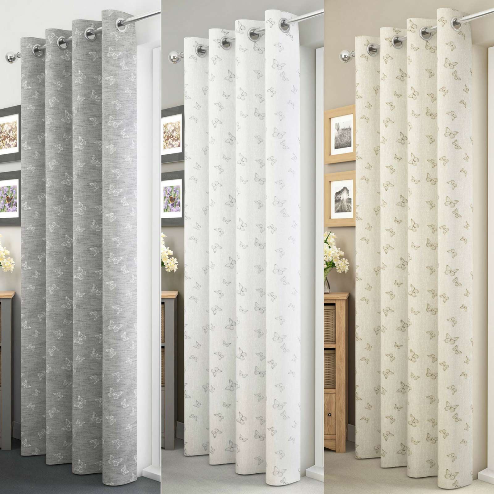 FREE P /& P THEA FLORAL READY MADE BUTTERFLY LINED RING TOP CURTAINS