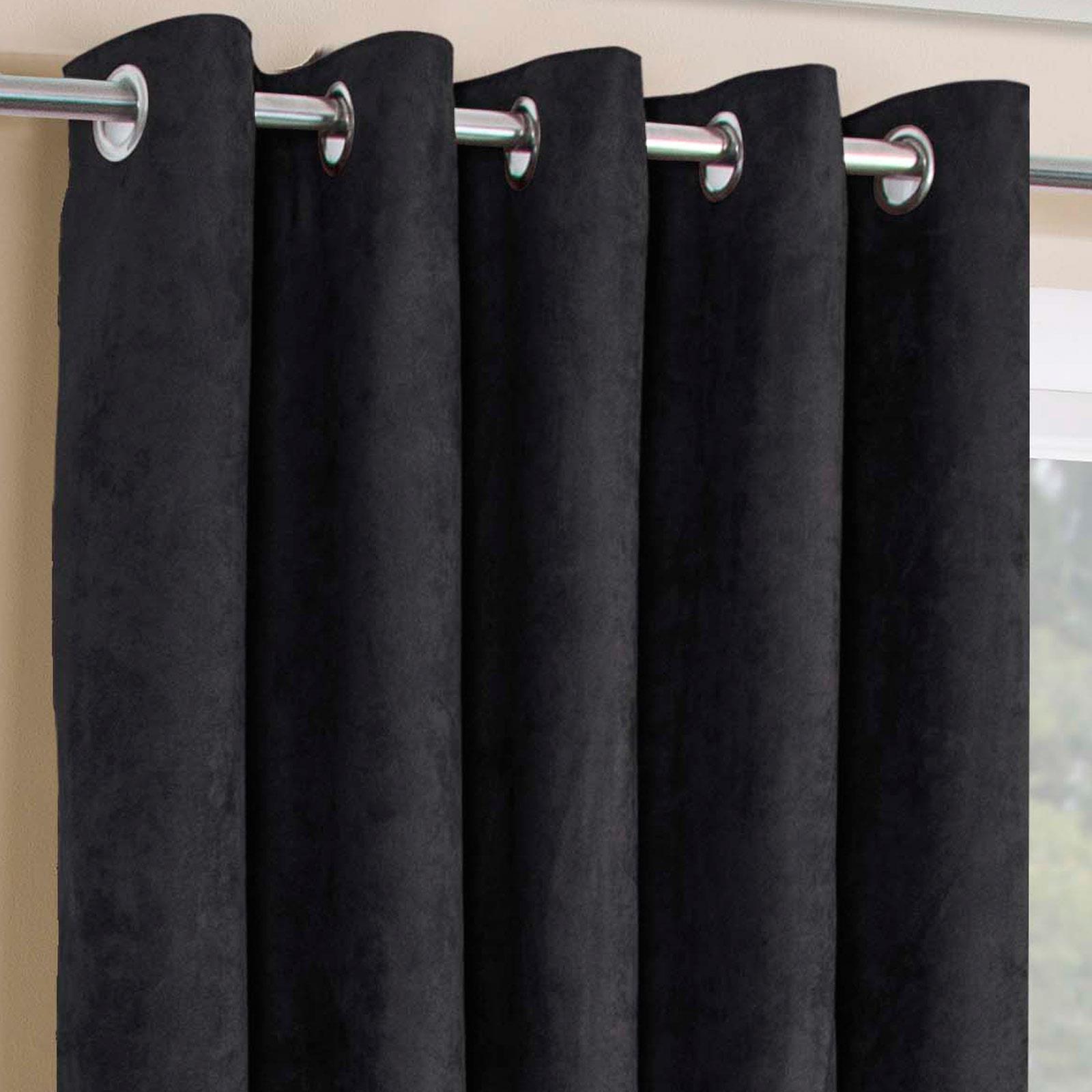 Faux Suede Eyelet Curtains Luxury Plain Lined Ready Made Ring Top