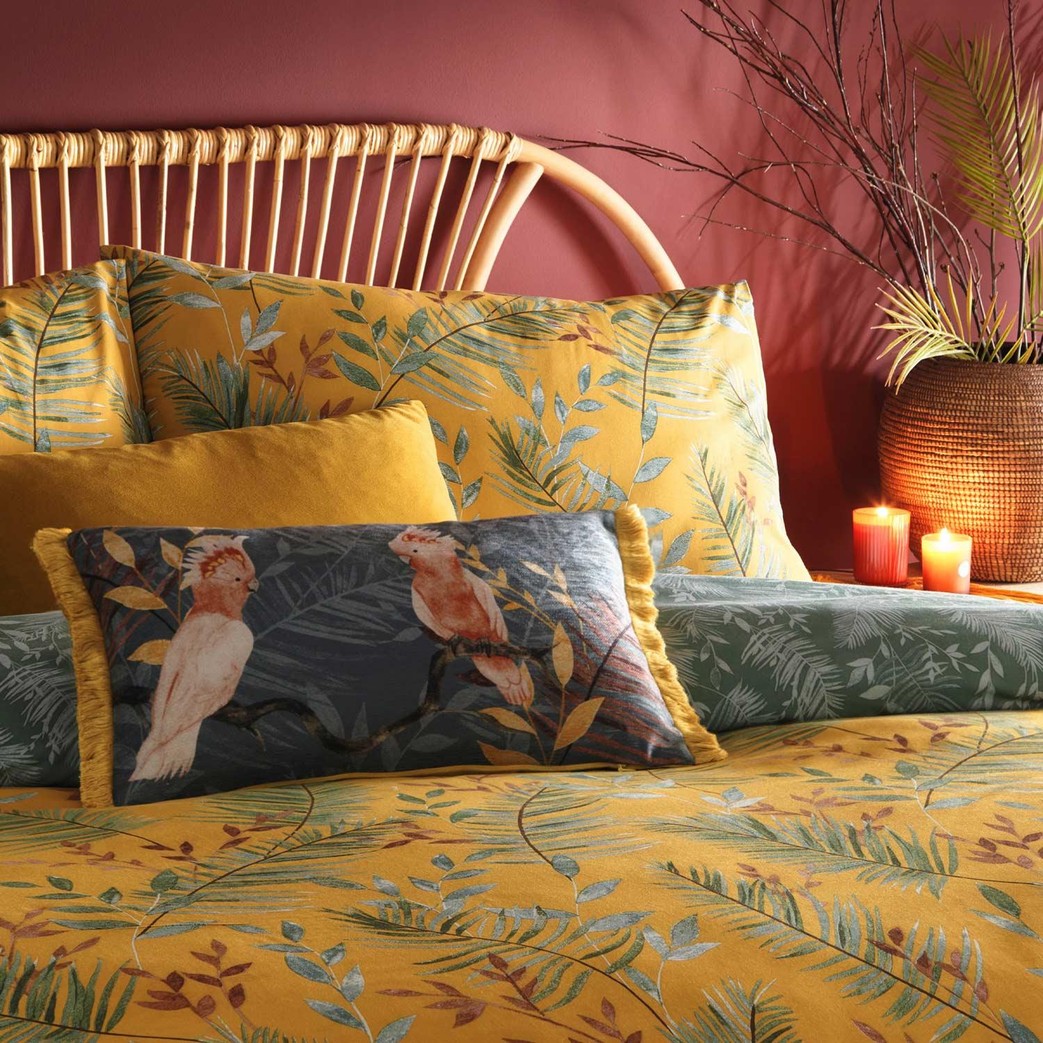 Mustard Duvet Covers Mazari Jungle Palm Leaf Quilt Cover Bedding Sets